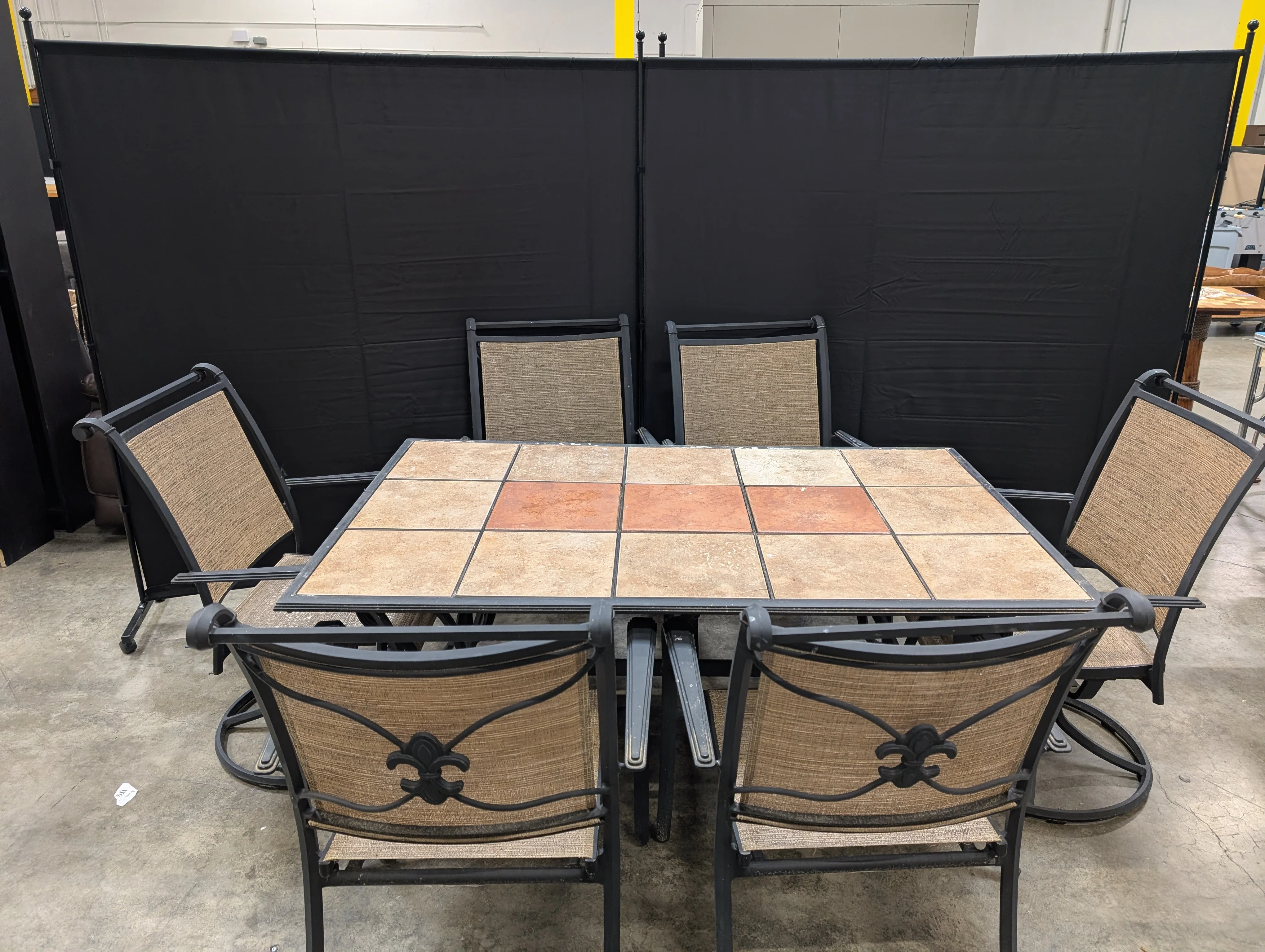 Black Metal Outdoor Patio Table with Tile Insert Grid Top - Image 3