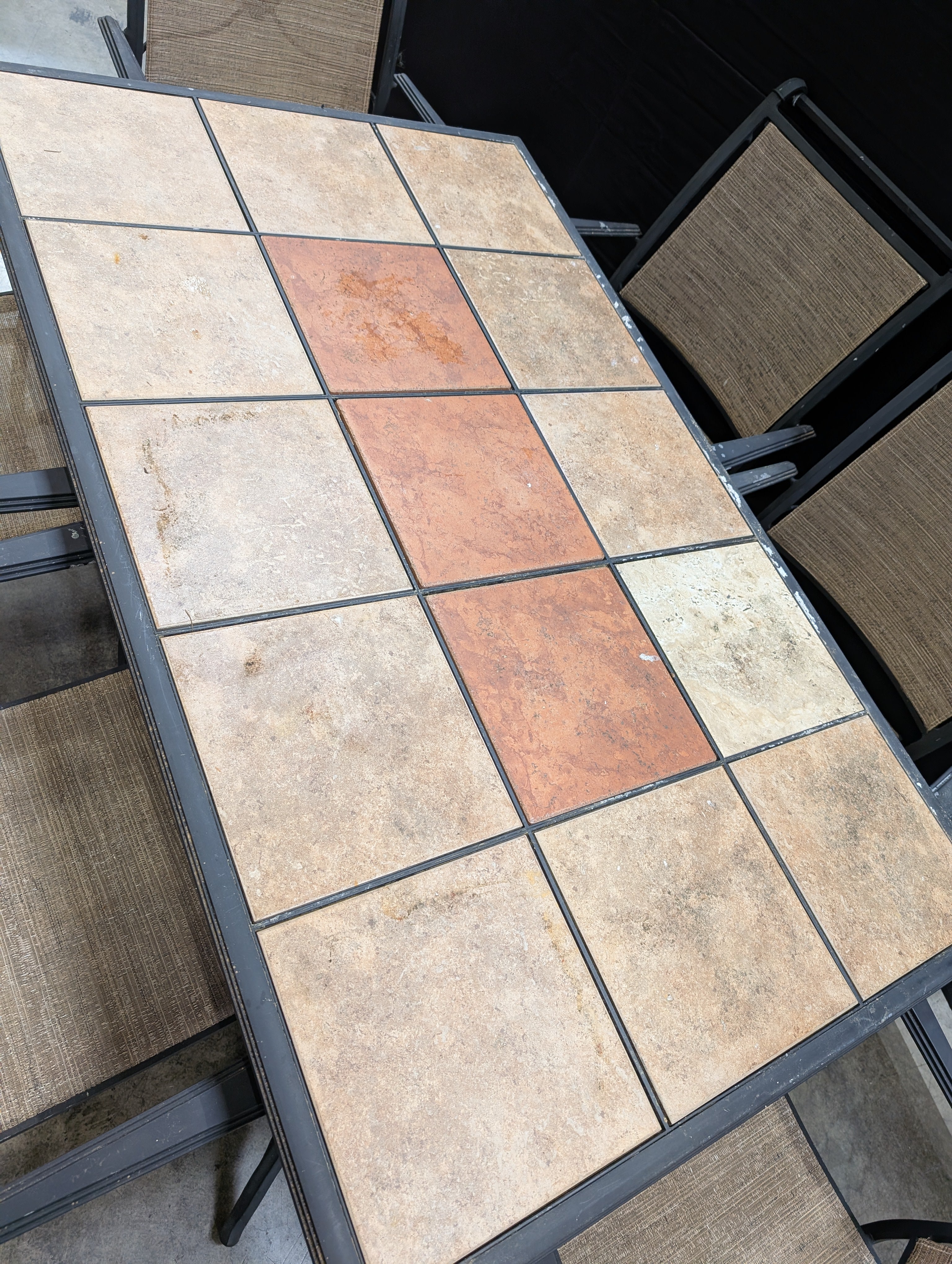 Black Metal Outdoor Patio Table with Tile Insert Grid Top - Image 4