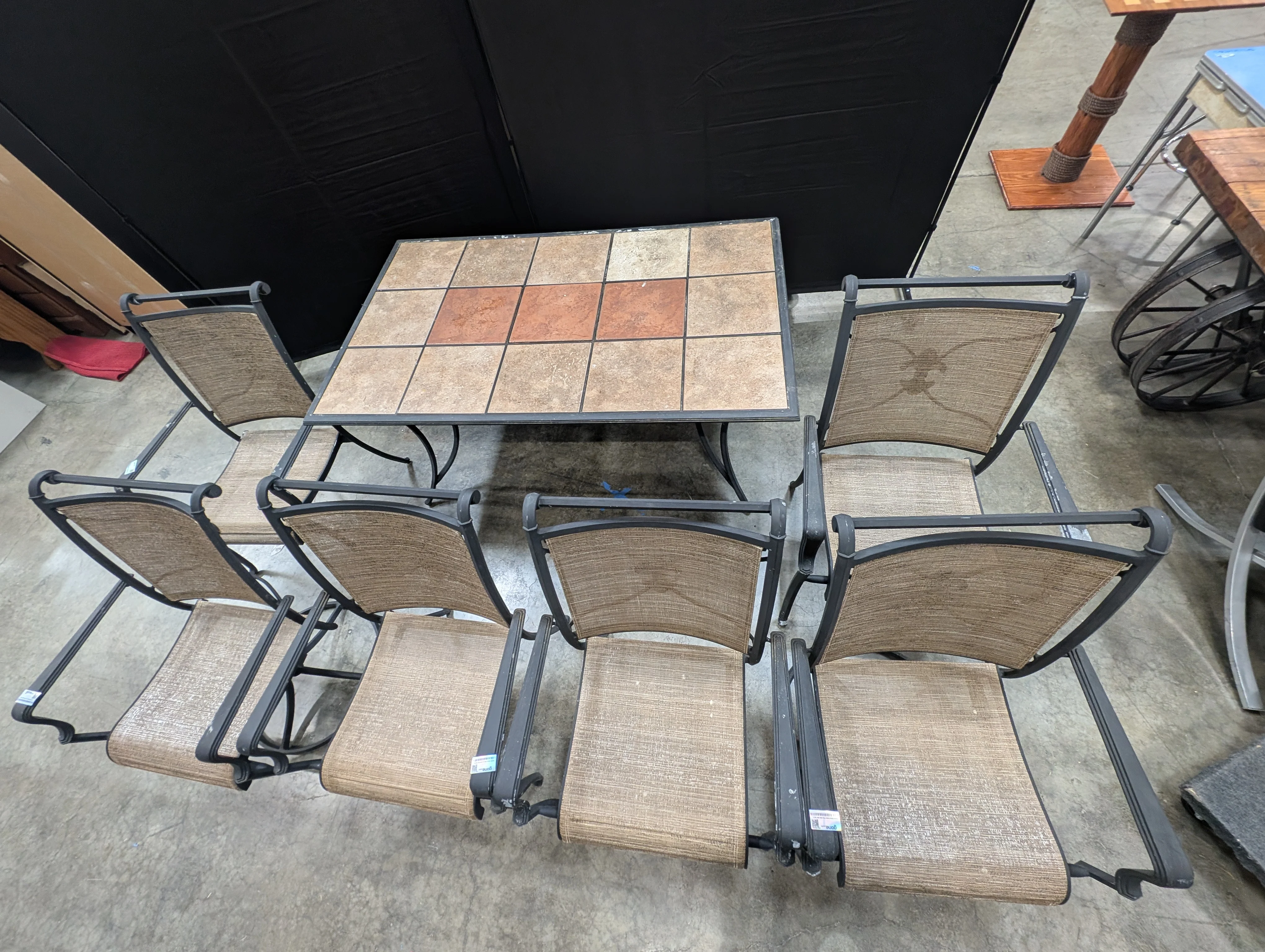 Black Metal Outdoor Patio Table with Tile Insert Grid Top - Image 5