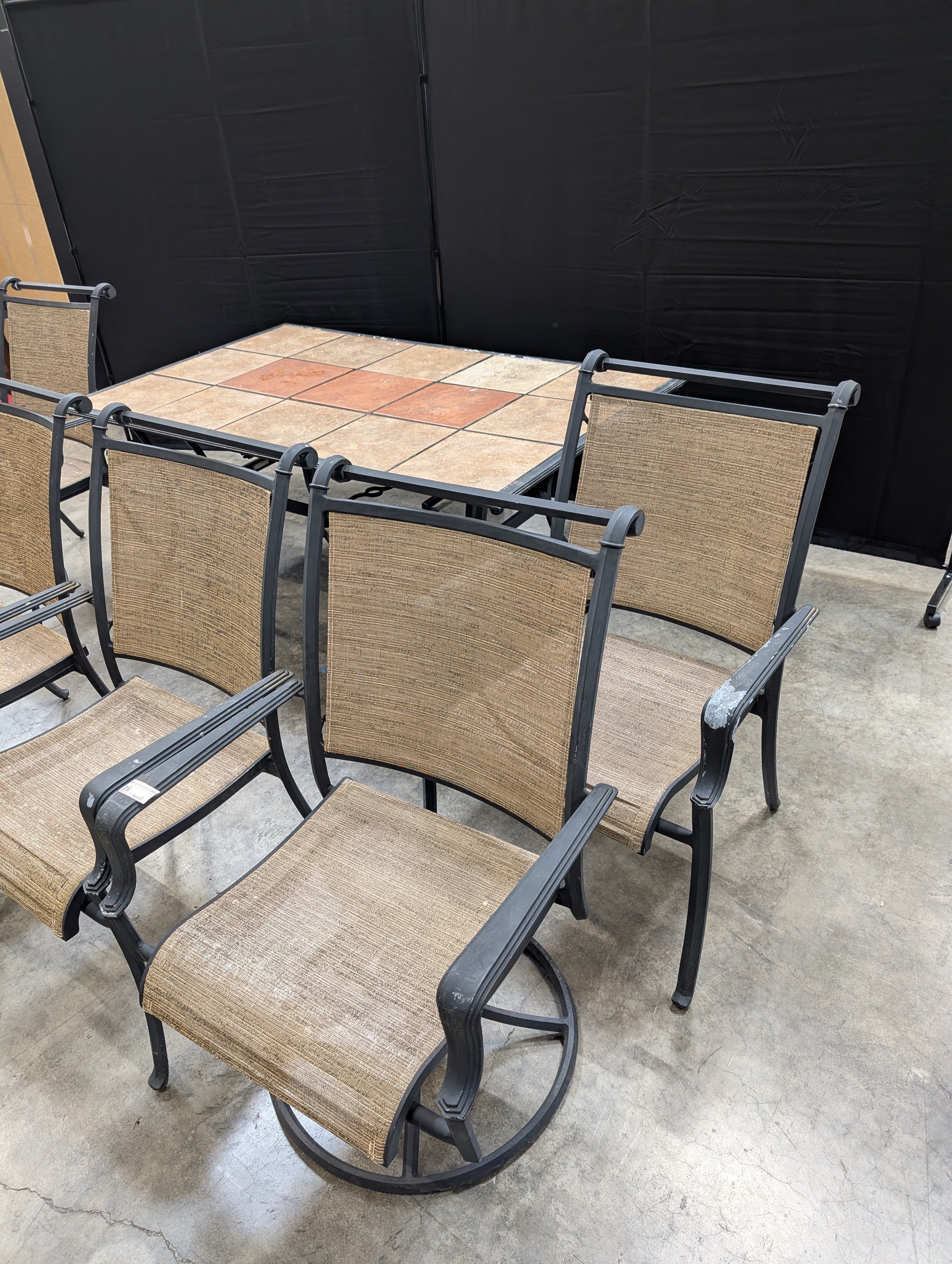 Black Metal Outdoor Patio Table with Tile Insert Grid Top - Image 6