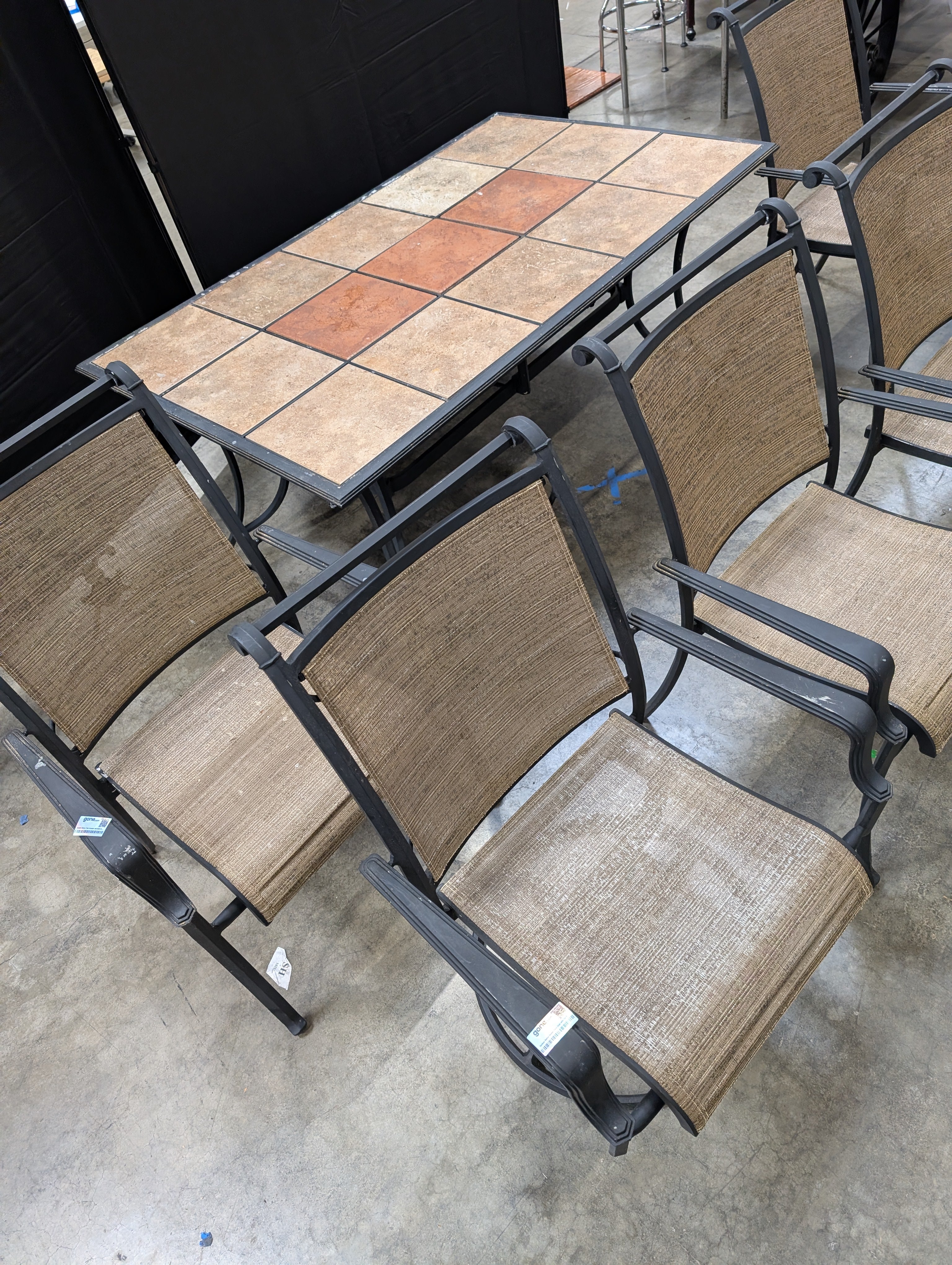 Black Metal Outdoor Patio Table with Tile Insert Grid Top - Image 7