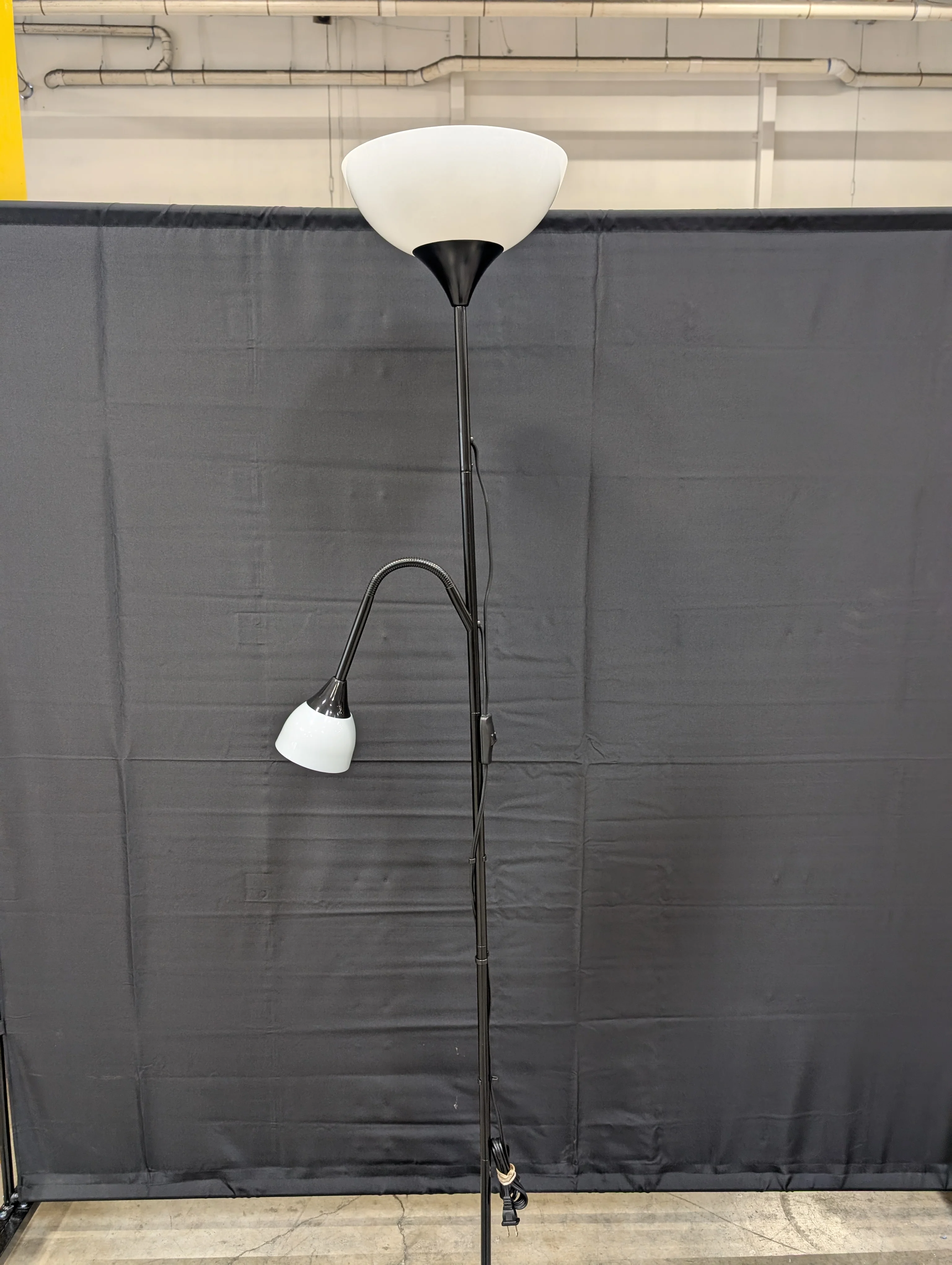 Modern Black & White Torchiere Floor Lamps with Adjustable Task Lights