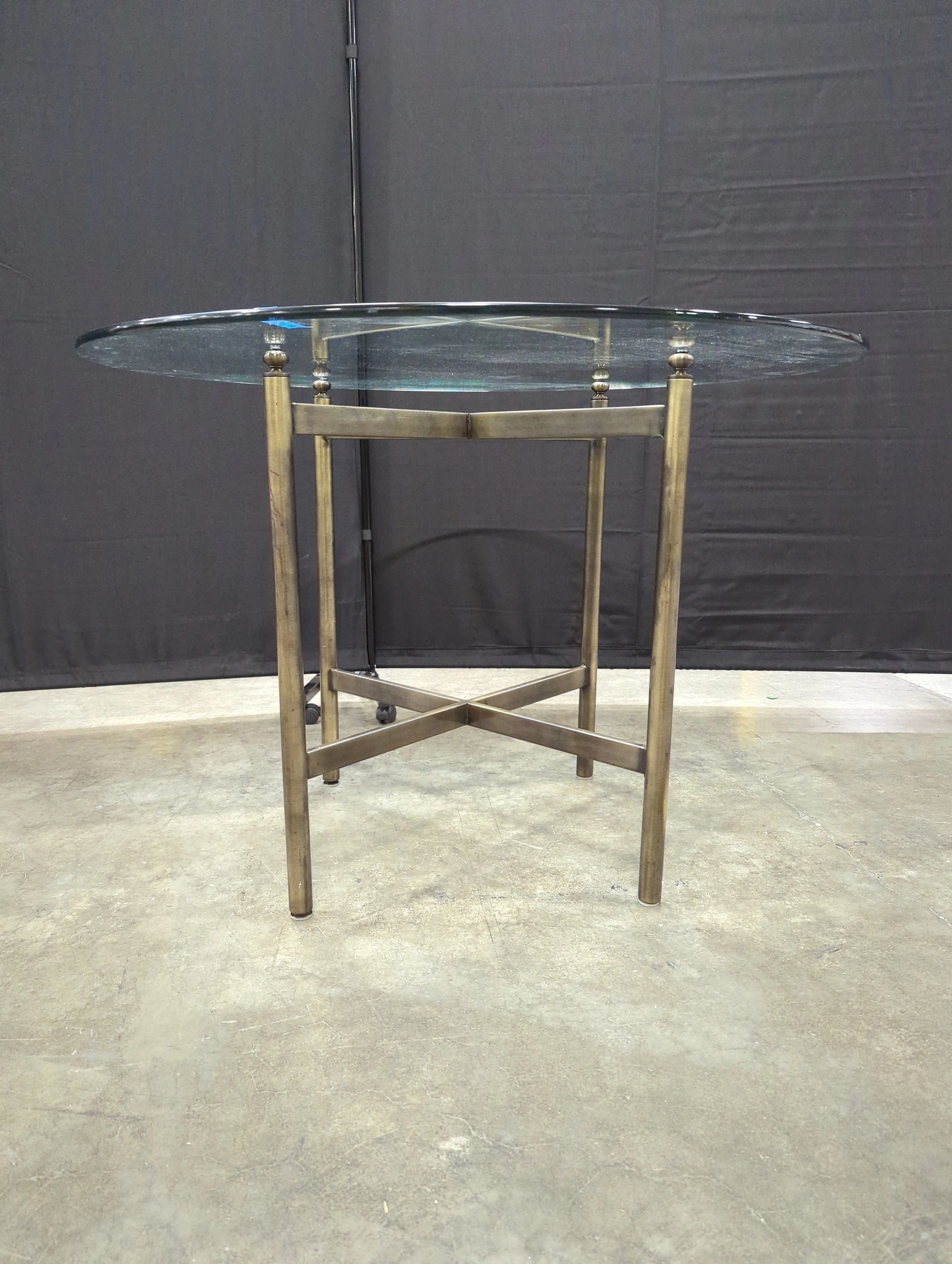 Circular Glass Top Dining Table with Brass-Tone Metal Base - Image 2
