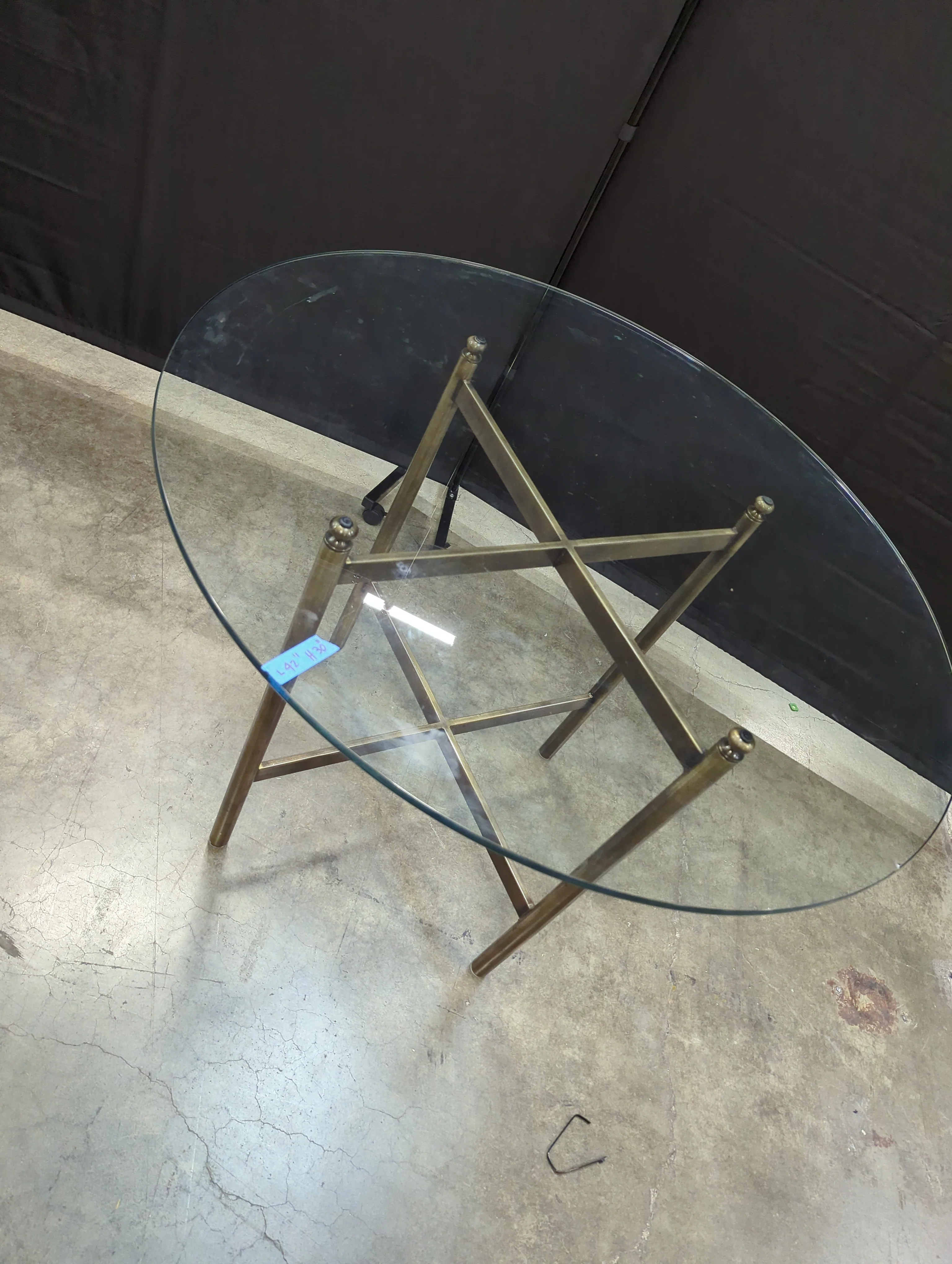 Circular Glass Top Dining Table with Brass-Tone Metal Base - Image 3