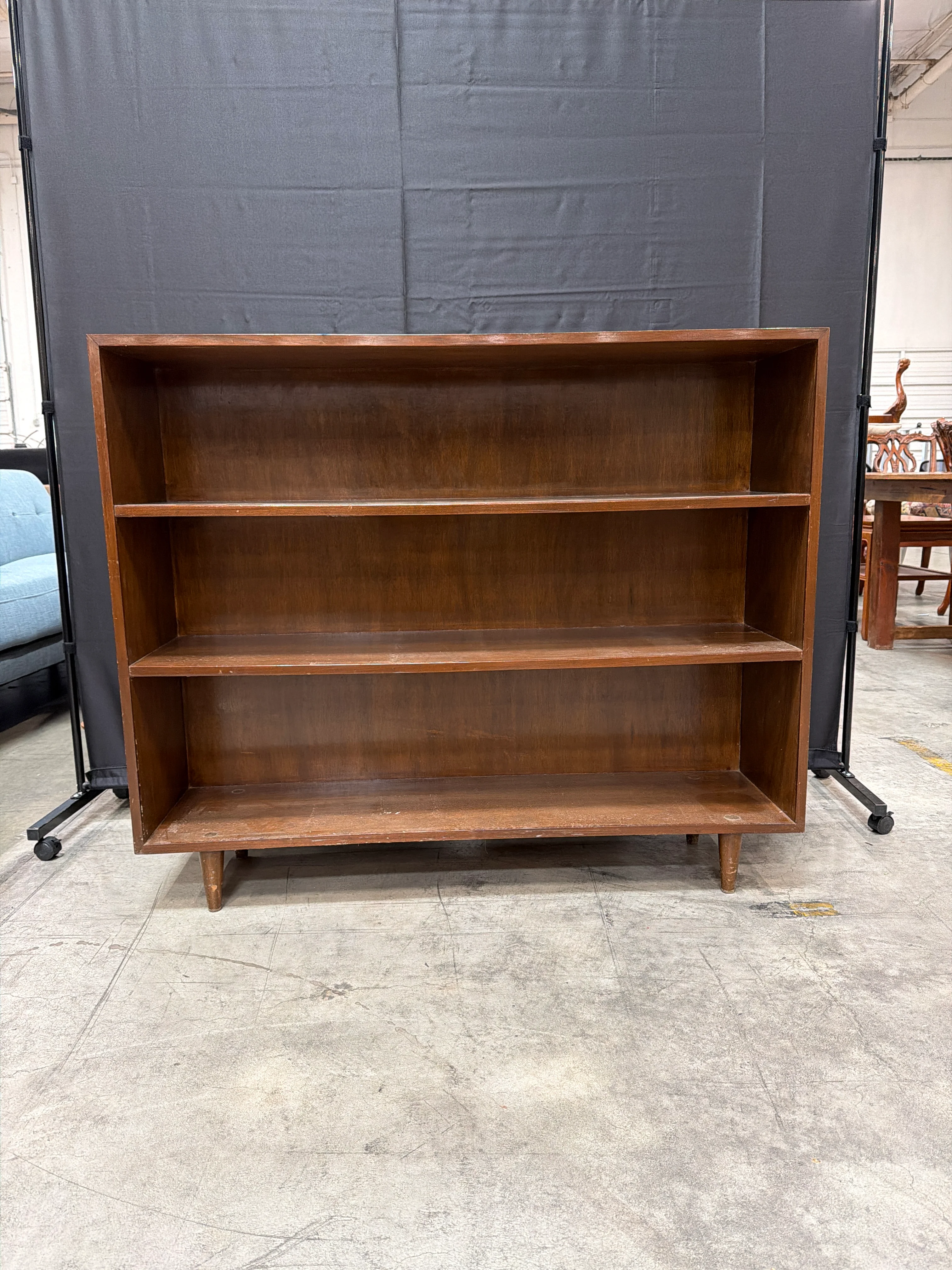 Classic Three-Shelf Wood Bookcase with Tapered Legs