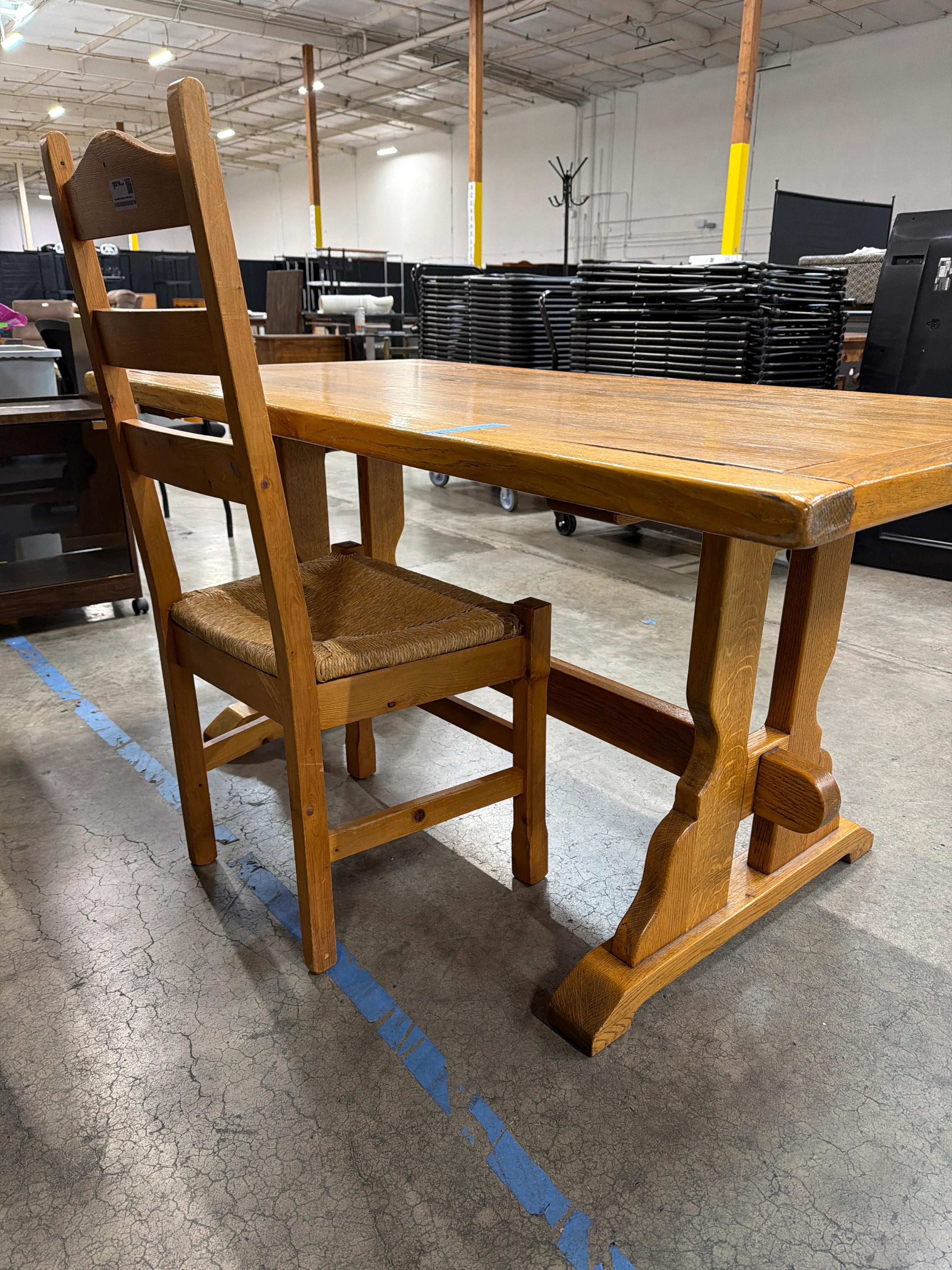 Rustic Solid Wood Dining Table with Ladder Back Rush Seat Chair - Image 3