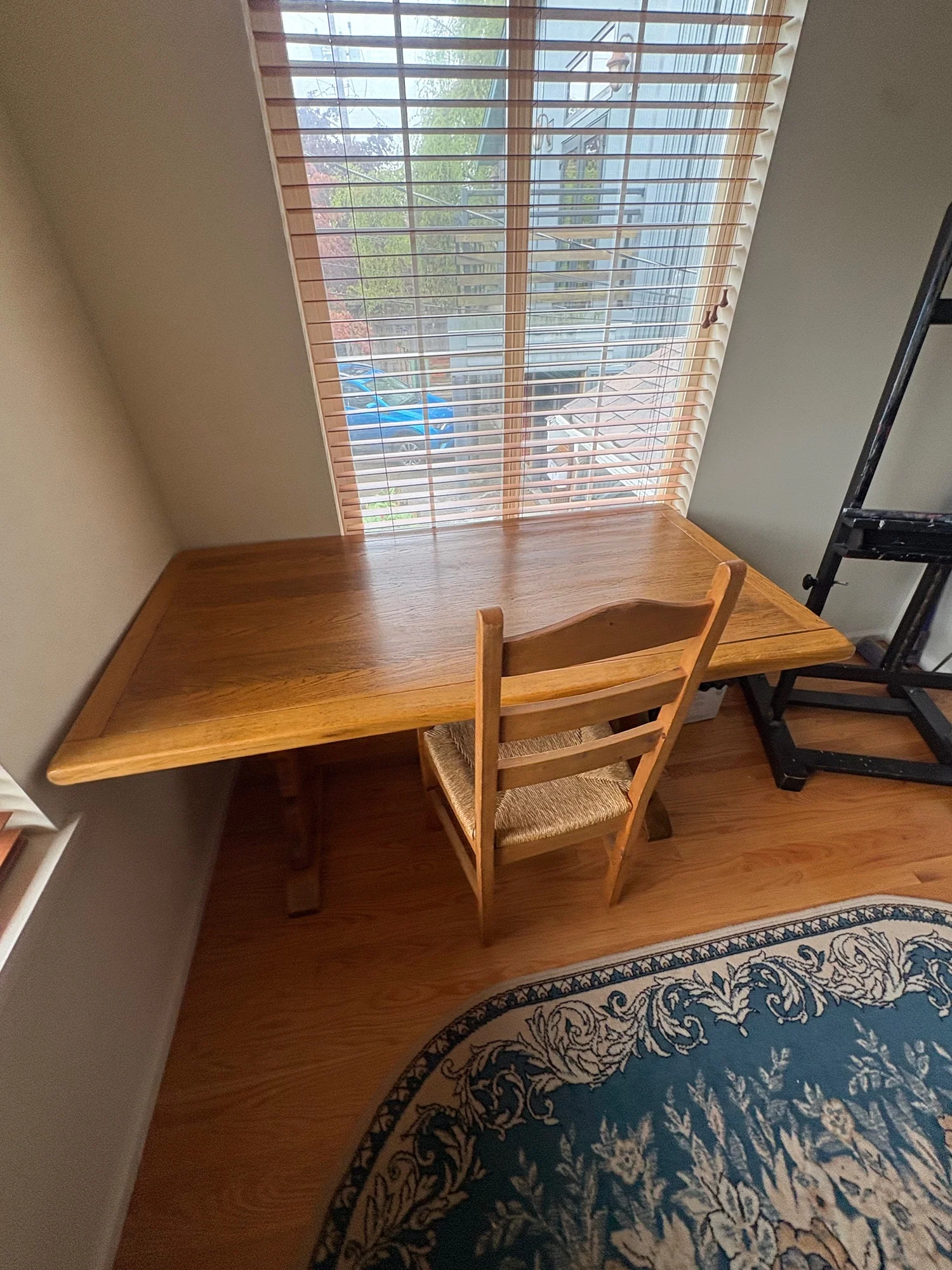 Rustic Solid Wood Dining Table with Ladder Back Rush Seat Chair - Image 4