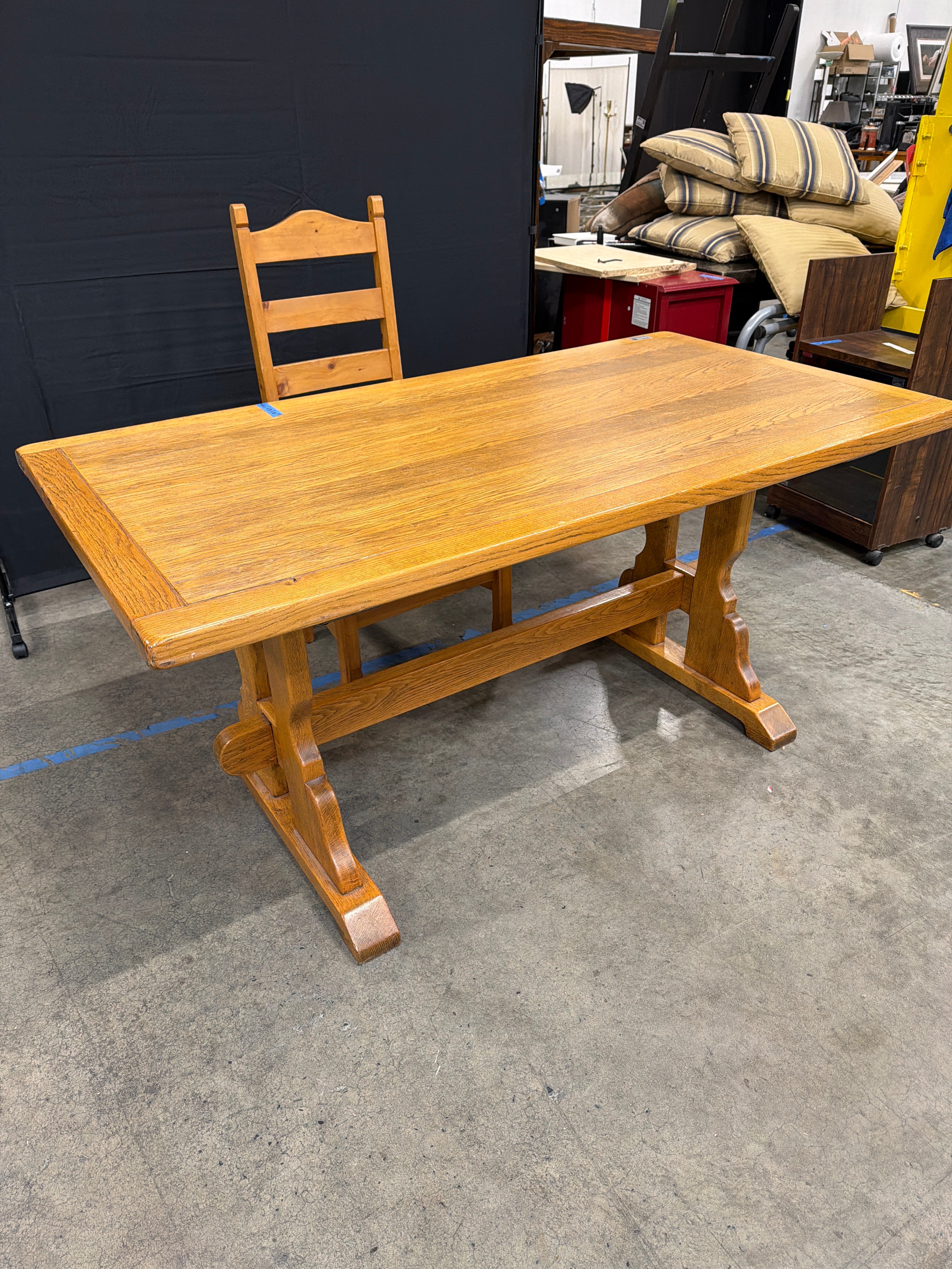 Rustic Solid Wood Dining Table with Ladder Back Rush Seat Chair - Image 7