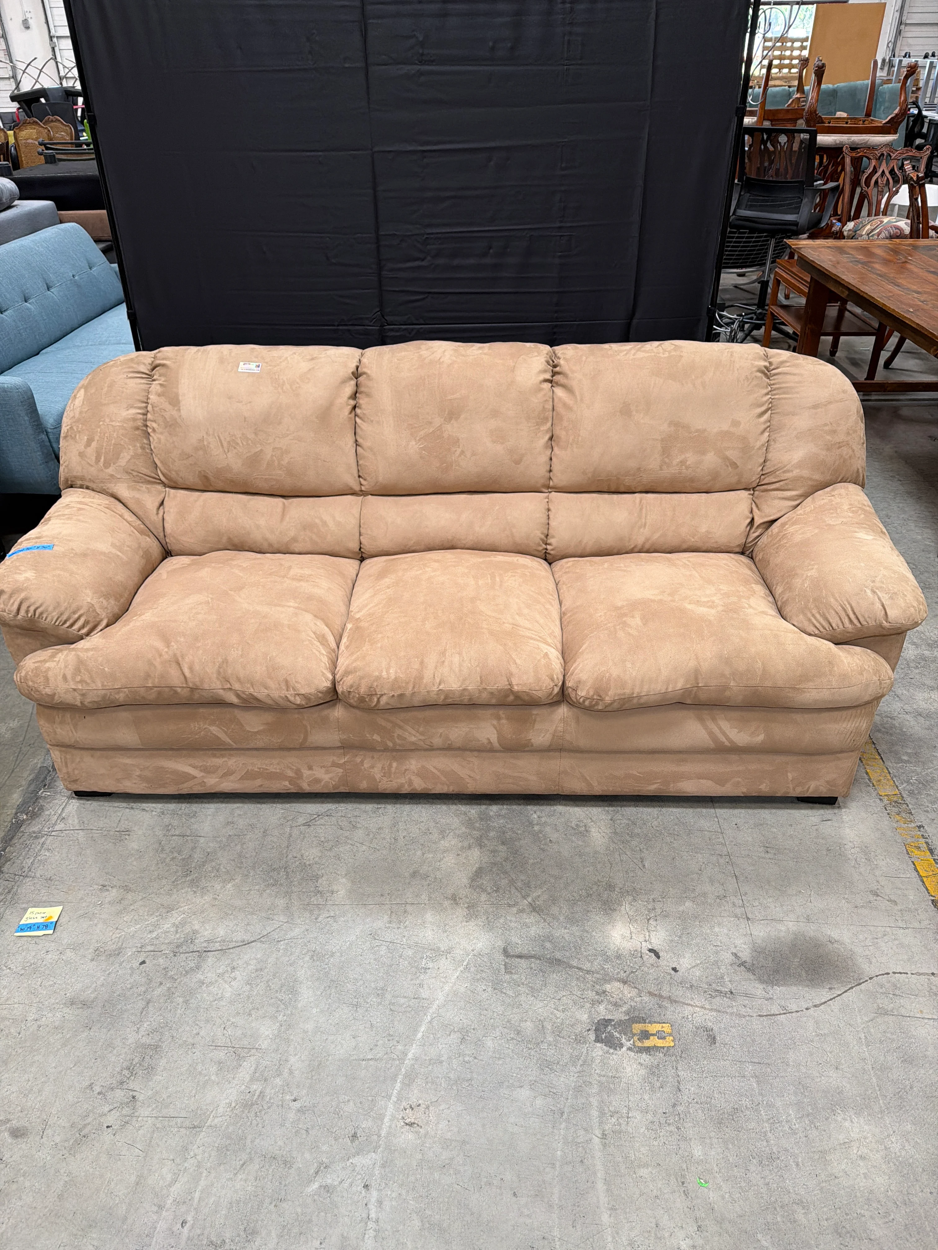 Comfortable Brown Microsuede Three-Seat Sofa - Image 2