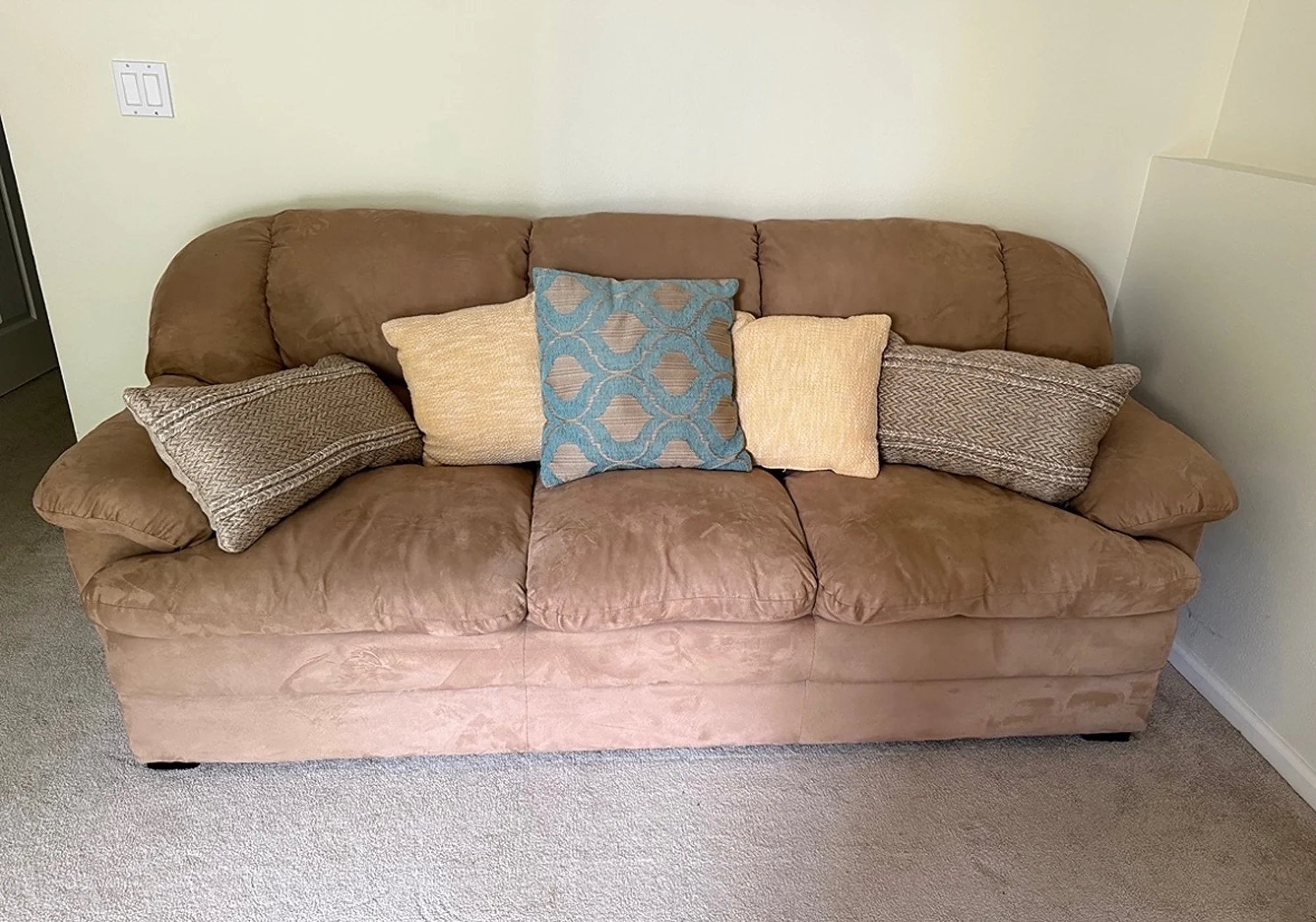 Comfortable Brown Microsuede Three-Seat Sofa - Image 4