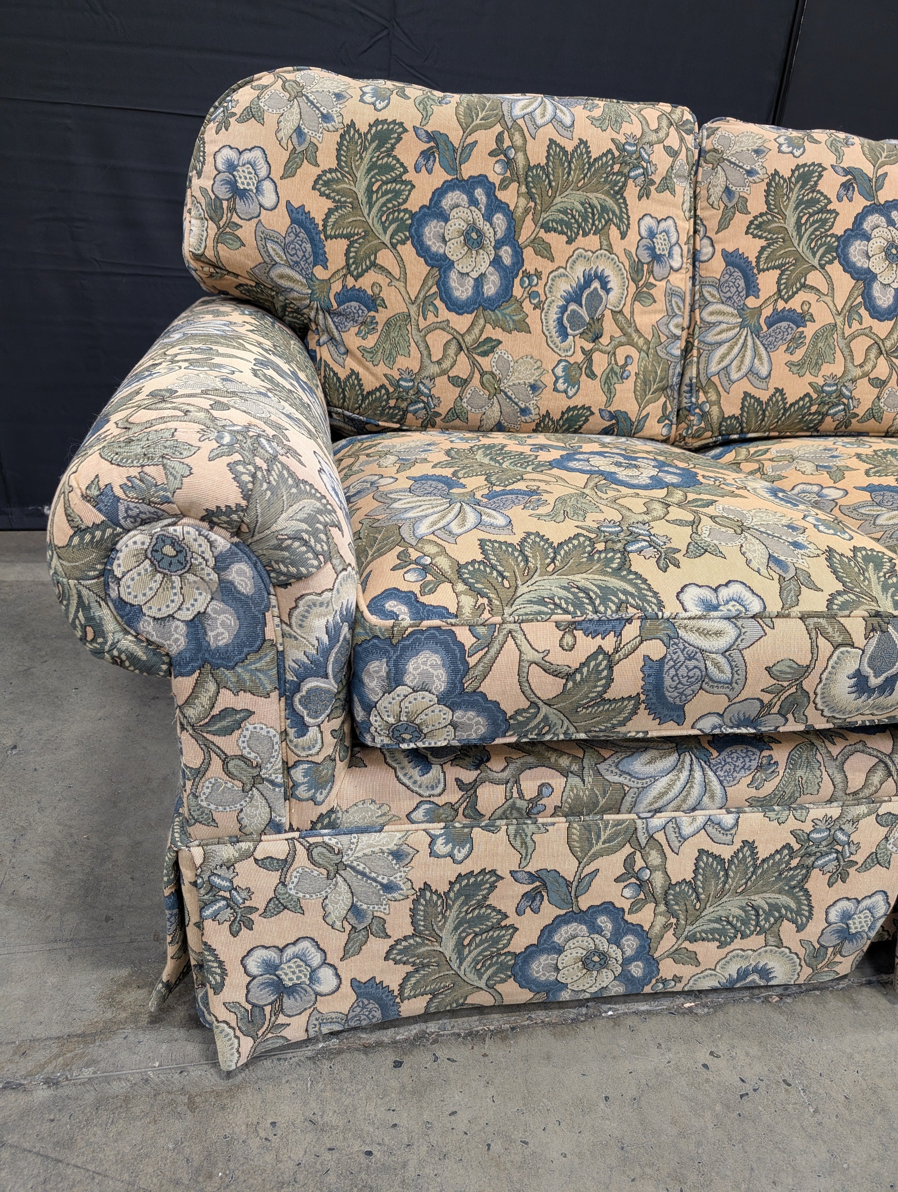 Floral Upholstered HENREDON Rolled Arm Sofa - Image 3