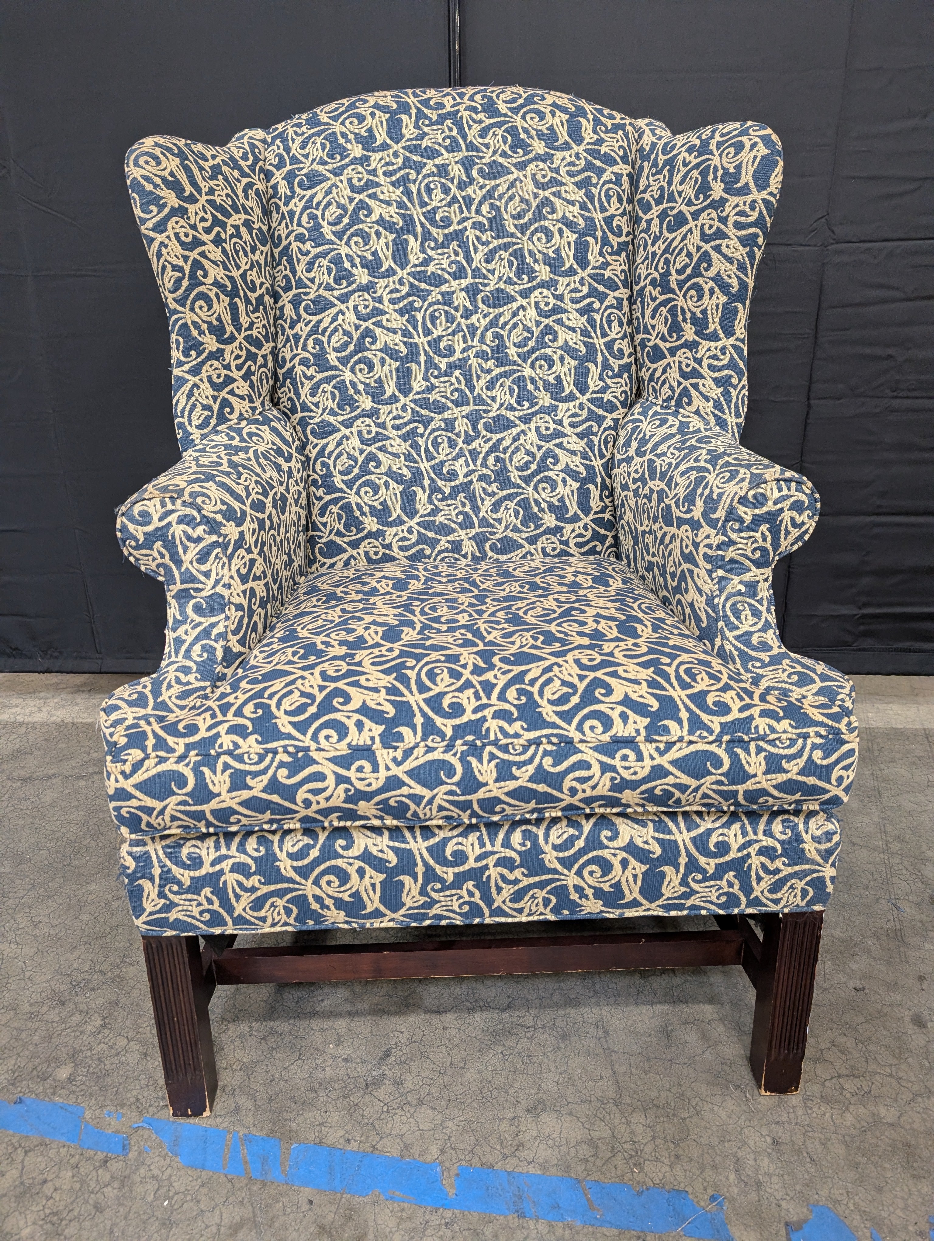 Classic Henredon Wingback Chair and Ottoman Set with Scroll Pattern - Image 3
