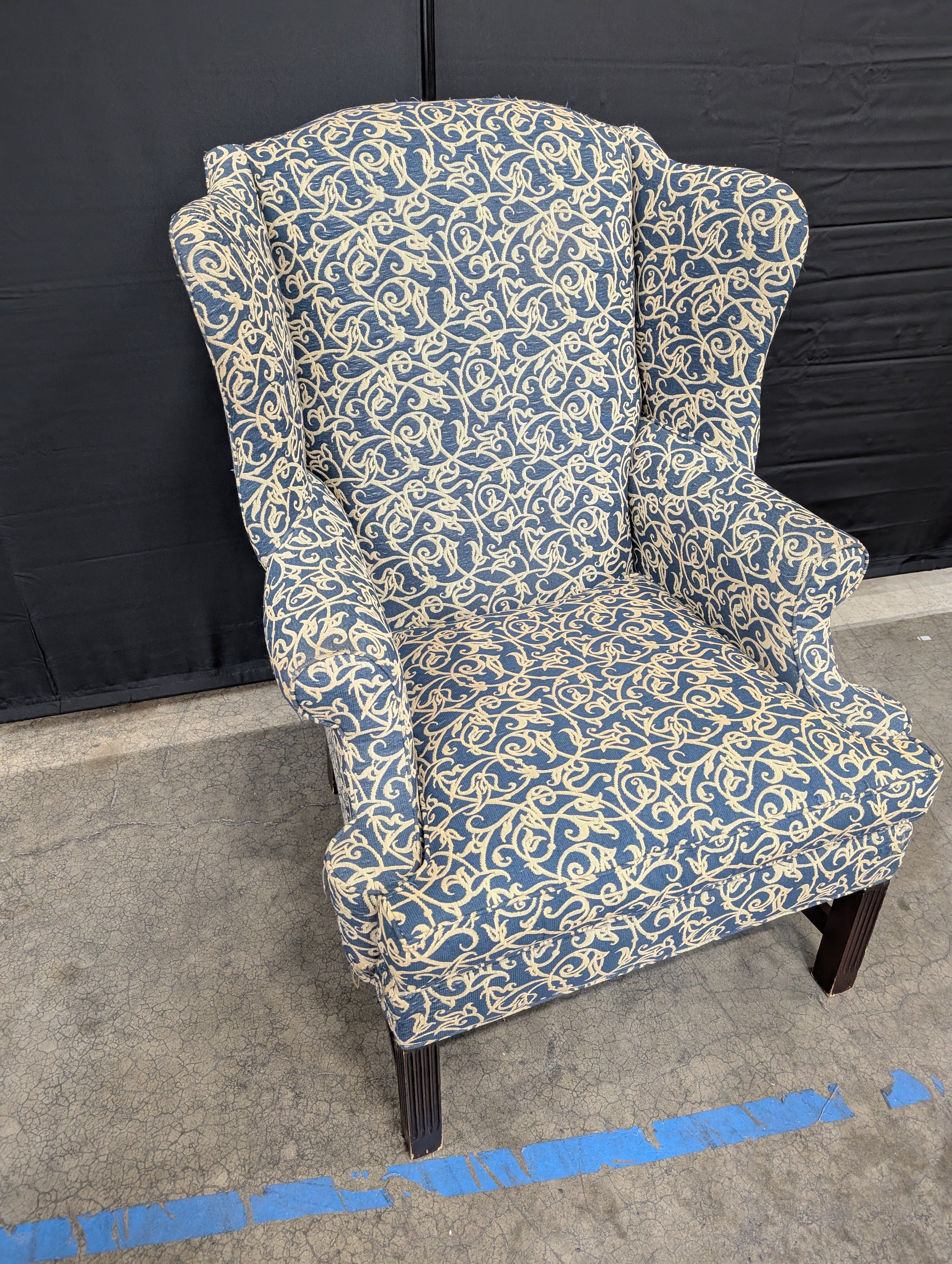 Classic Henredon Wingback Chair and Ottoman Set with Scroll Pattern - Image 4