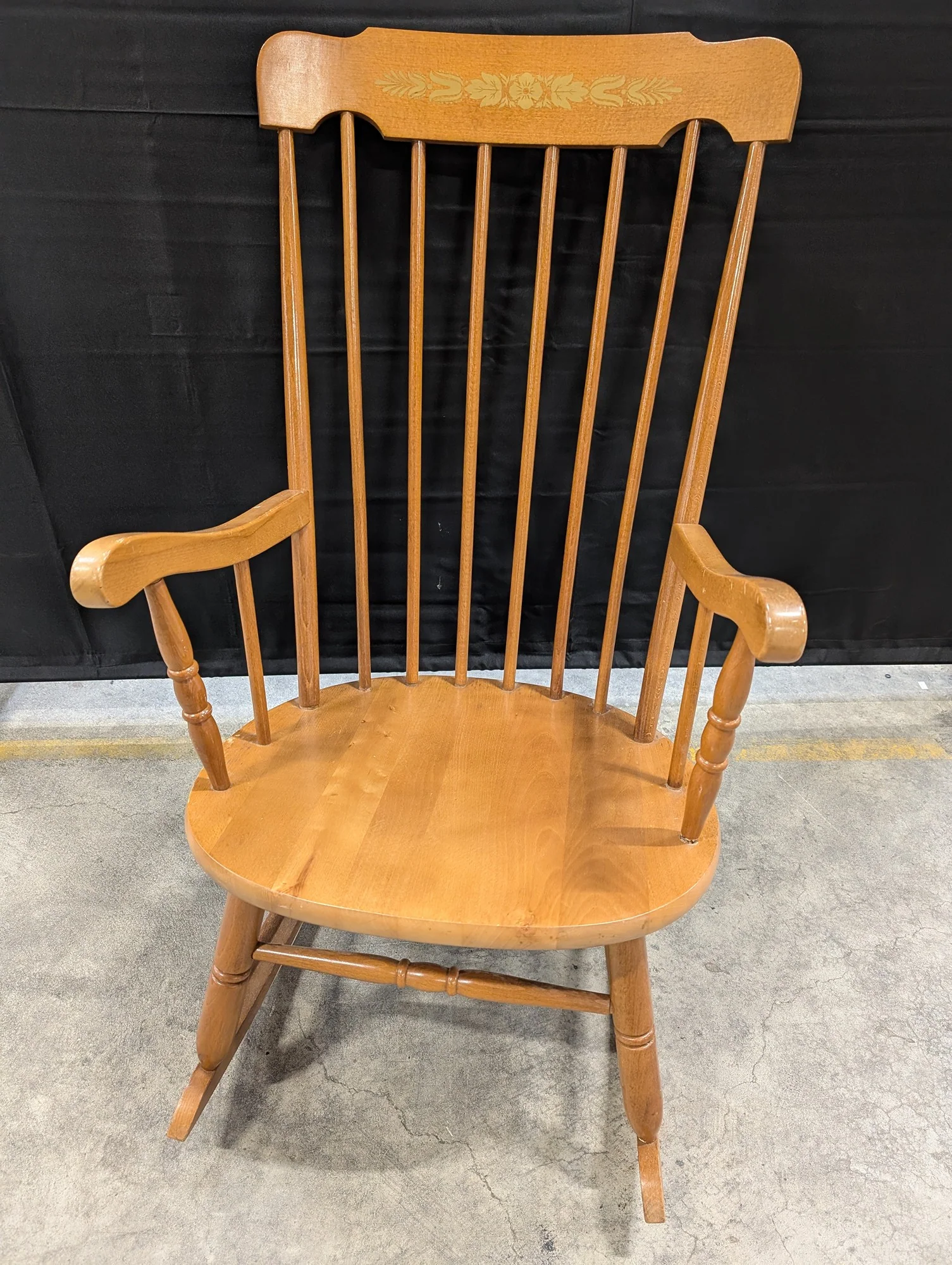Classic Wooden Spindle Back Rocking Chair with Decorative Headrest - Image 2