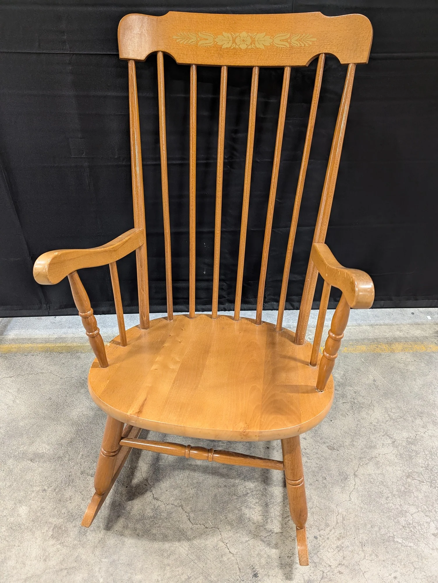 Classic Wooden Spindle Back Rocking Chair with Decorative Headrest - Image 3