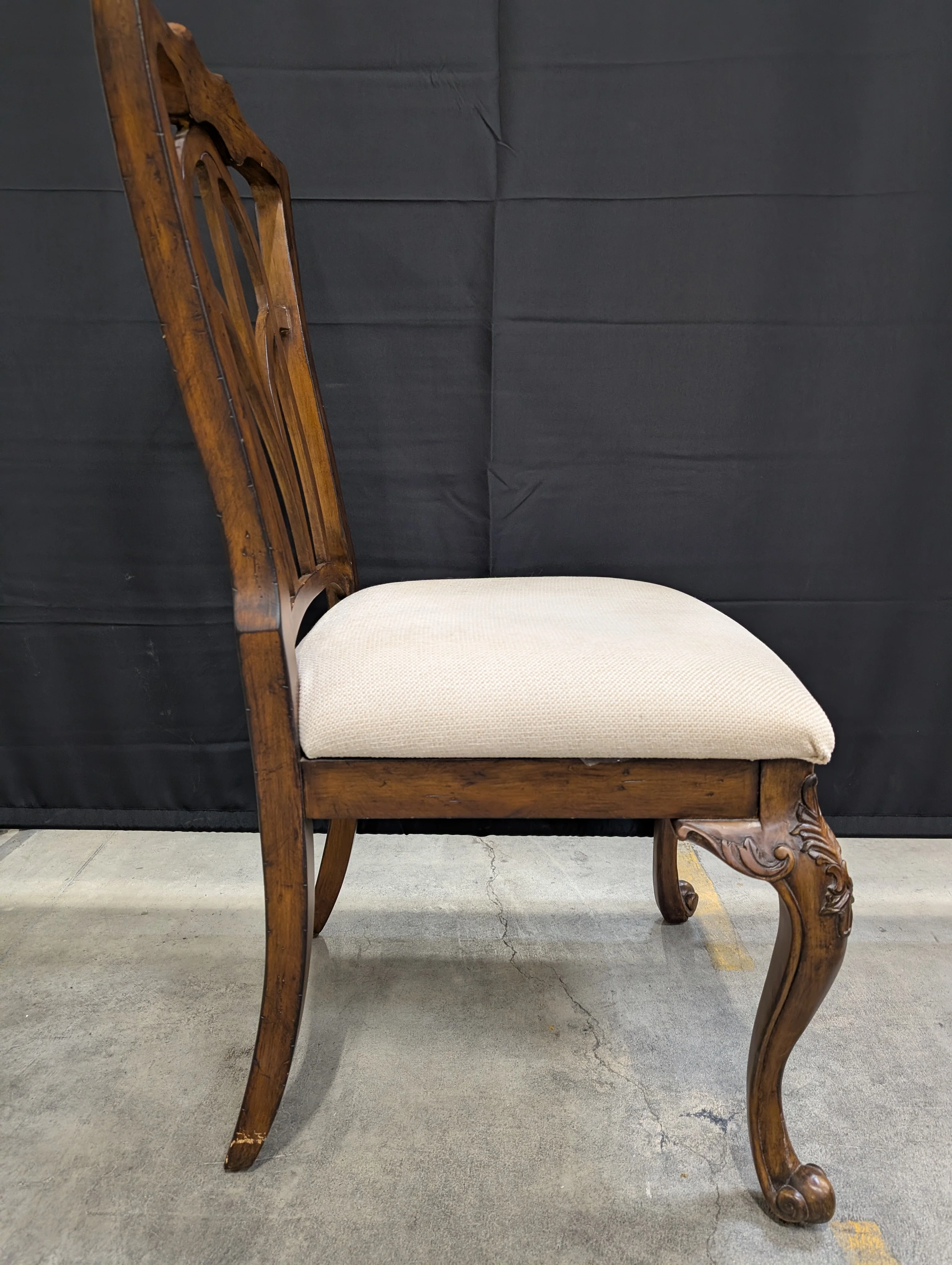 Ornate Carved Wood Dining Side Chair with Upholstered Seat - Image 2