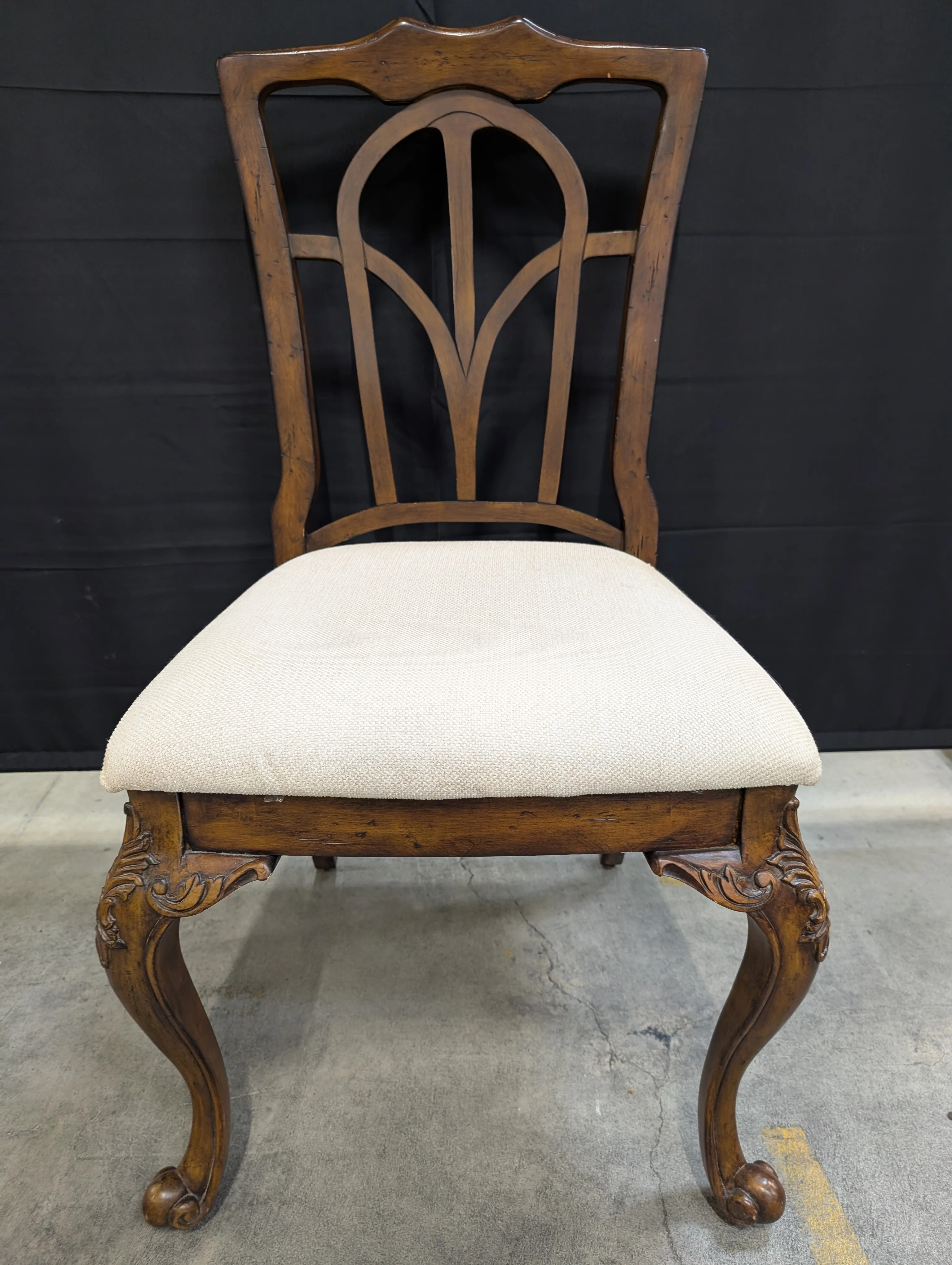 Ornate Carved Wood Dining Side Chair with Upholstered Seat - Image 3
