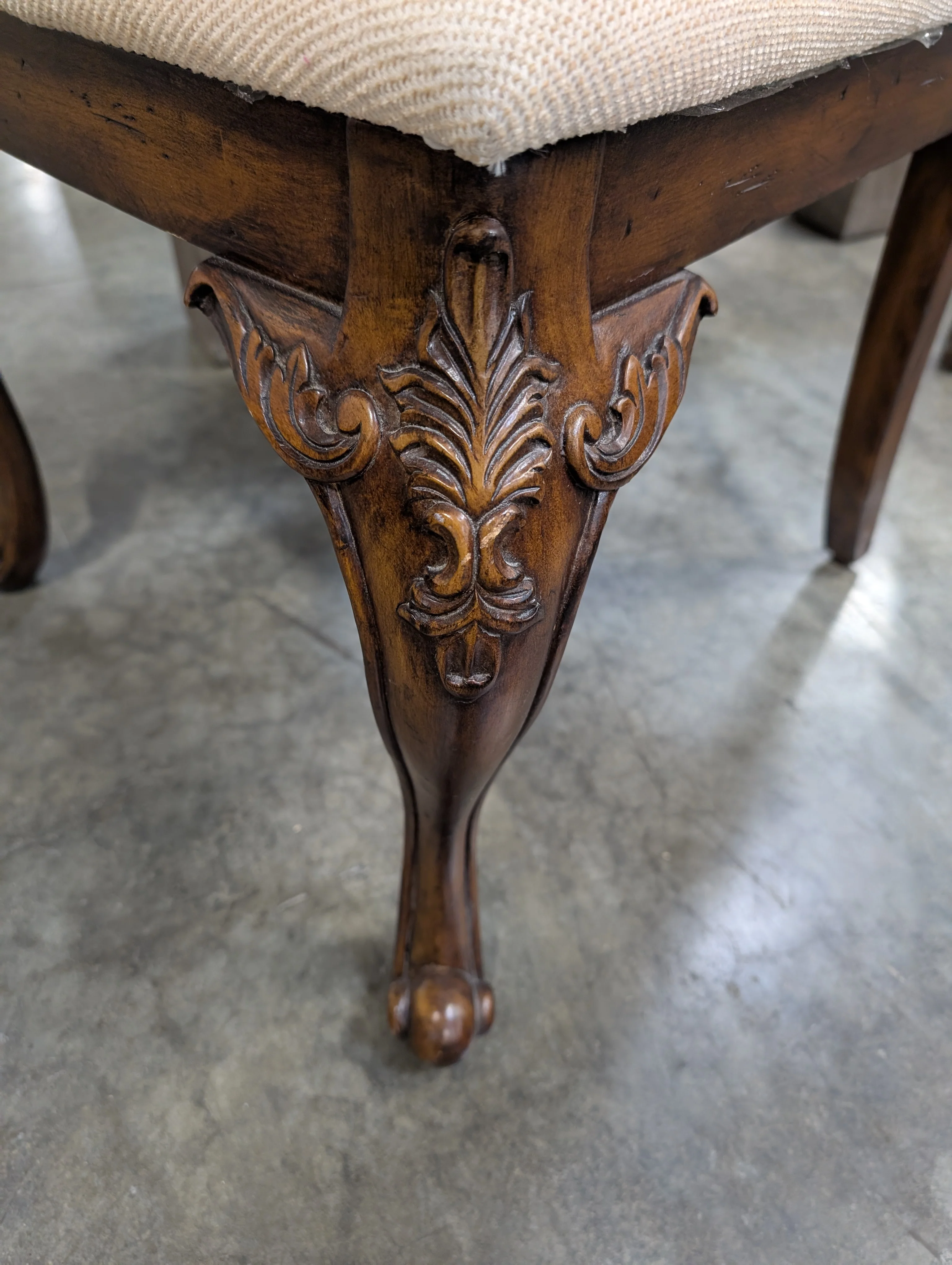 Ornate Carved Wood Dining Side Chair with Upholstered Seat - Image 4