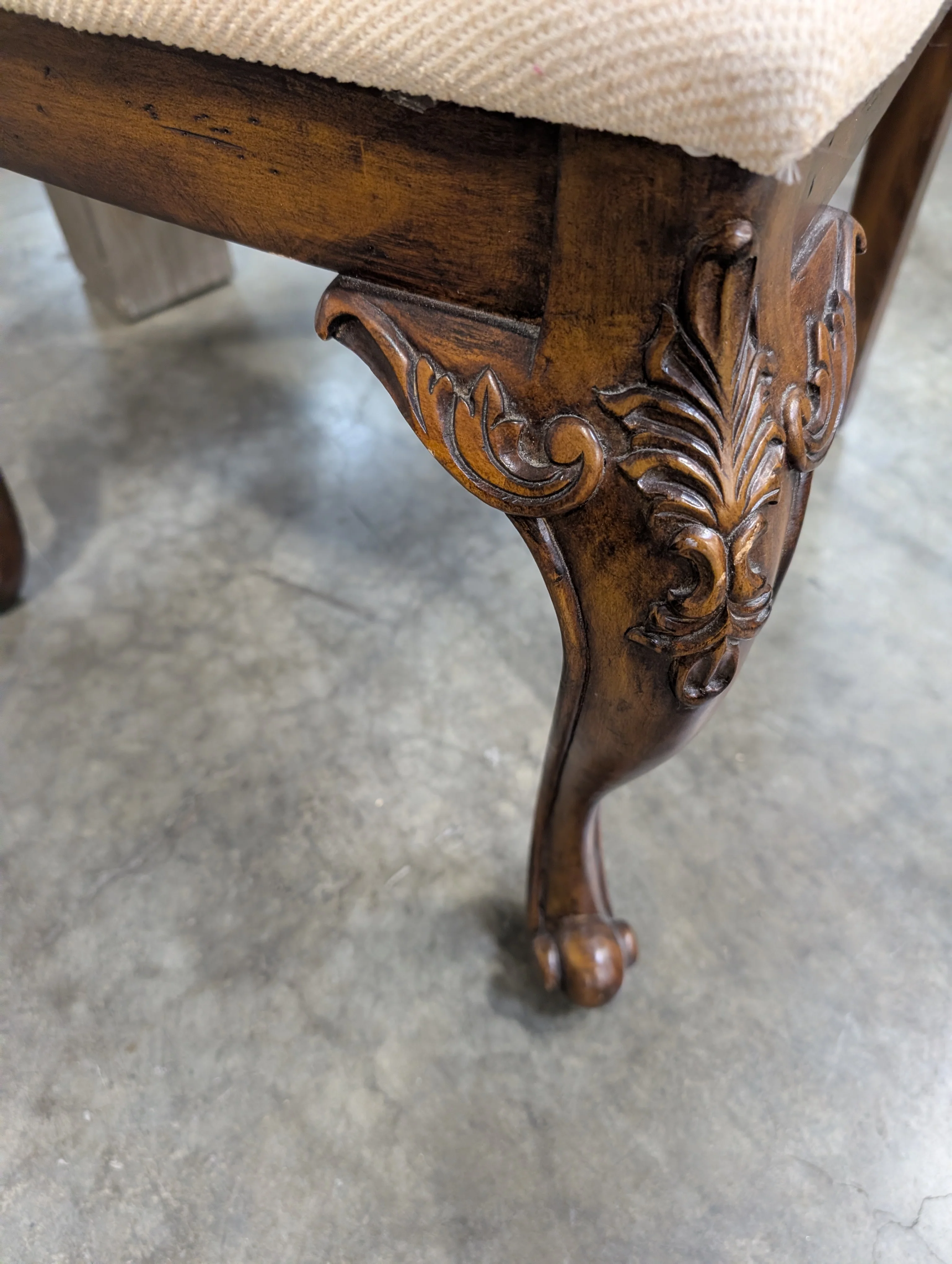 Ornate Carved Wood Dining Side Chair with Upholstered Seat - Image 5
