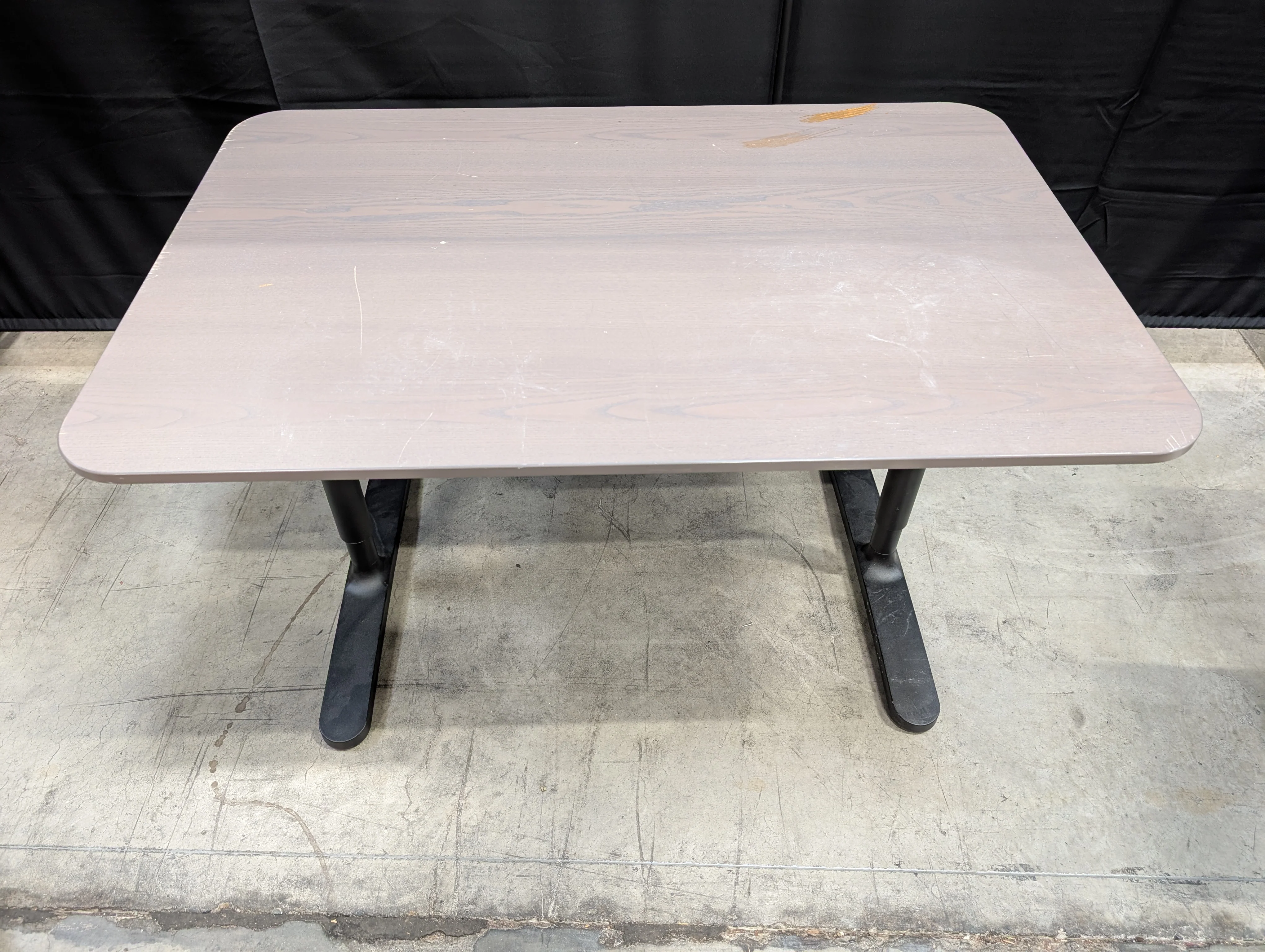 Modern Greyish-Brown Rectangular Table with Black Metal Bases - Image 2