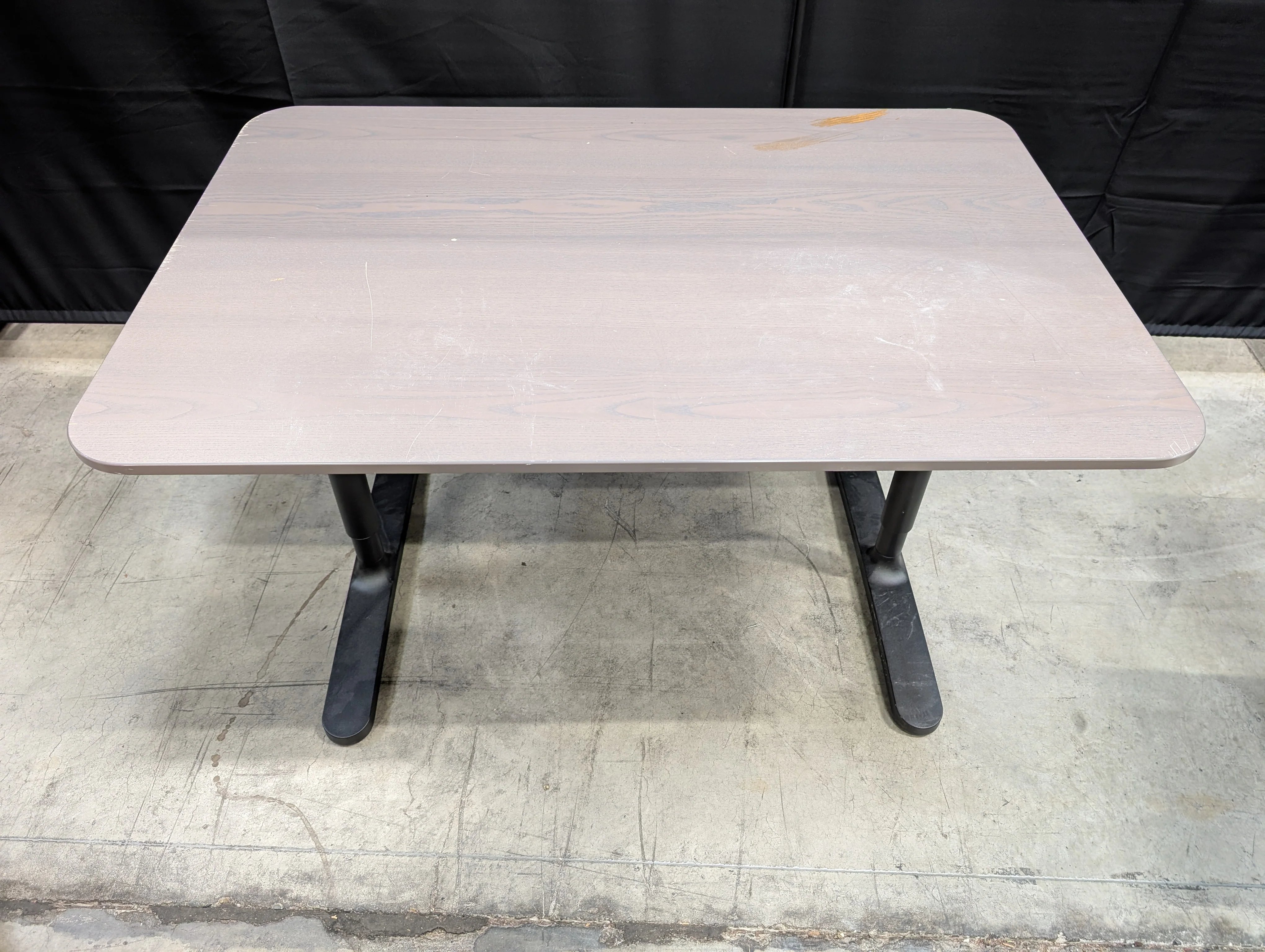 Modern Greyish-Brown Rectangular Table with Black Metal Bases - Image 4