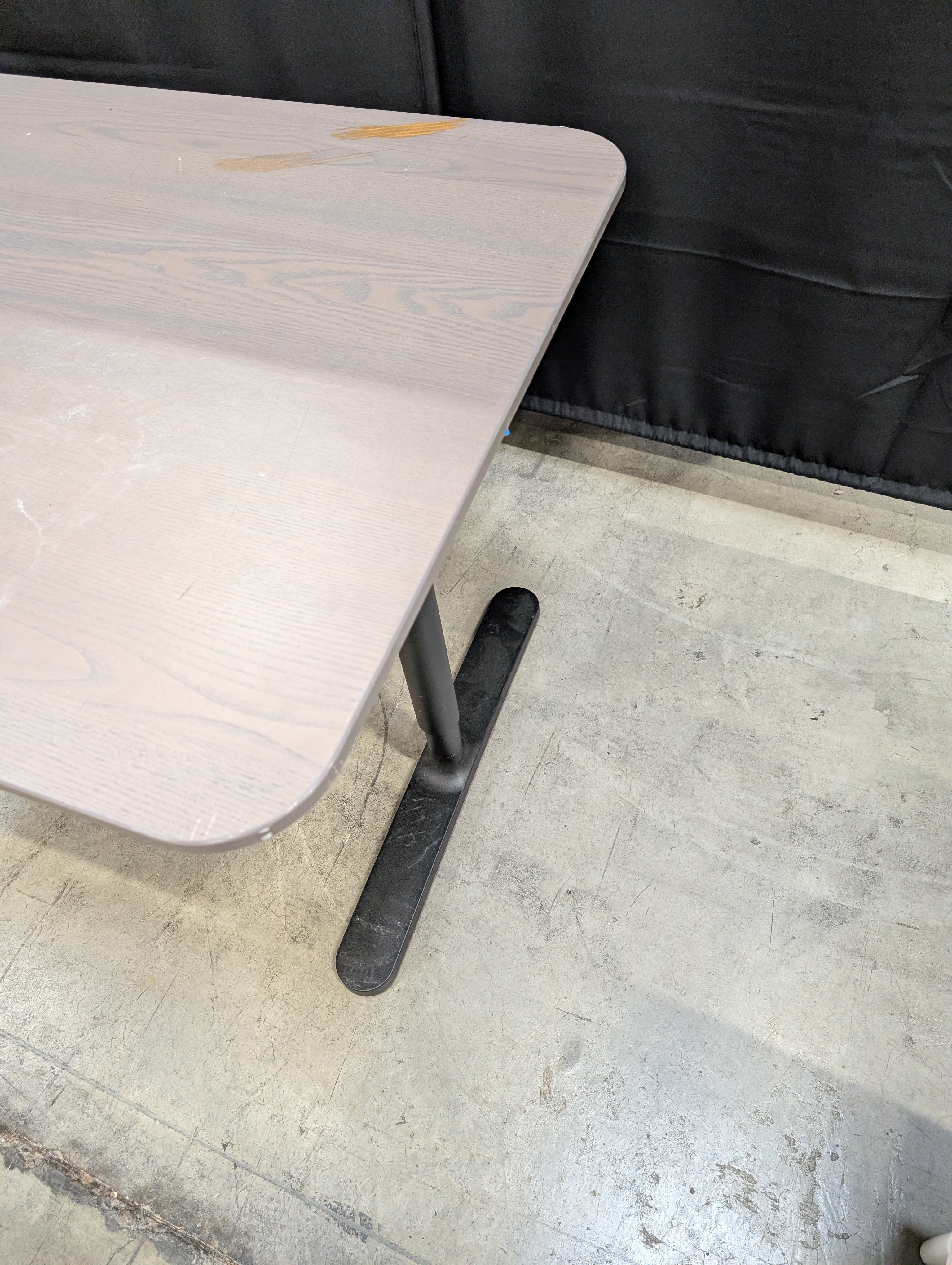 Modern Greyish-Brown Rectangular Table with Black Metal Bases - Image 5