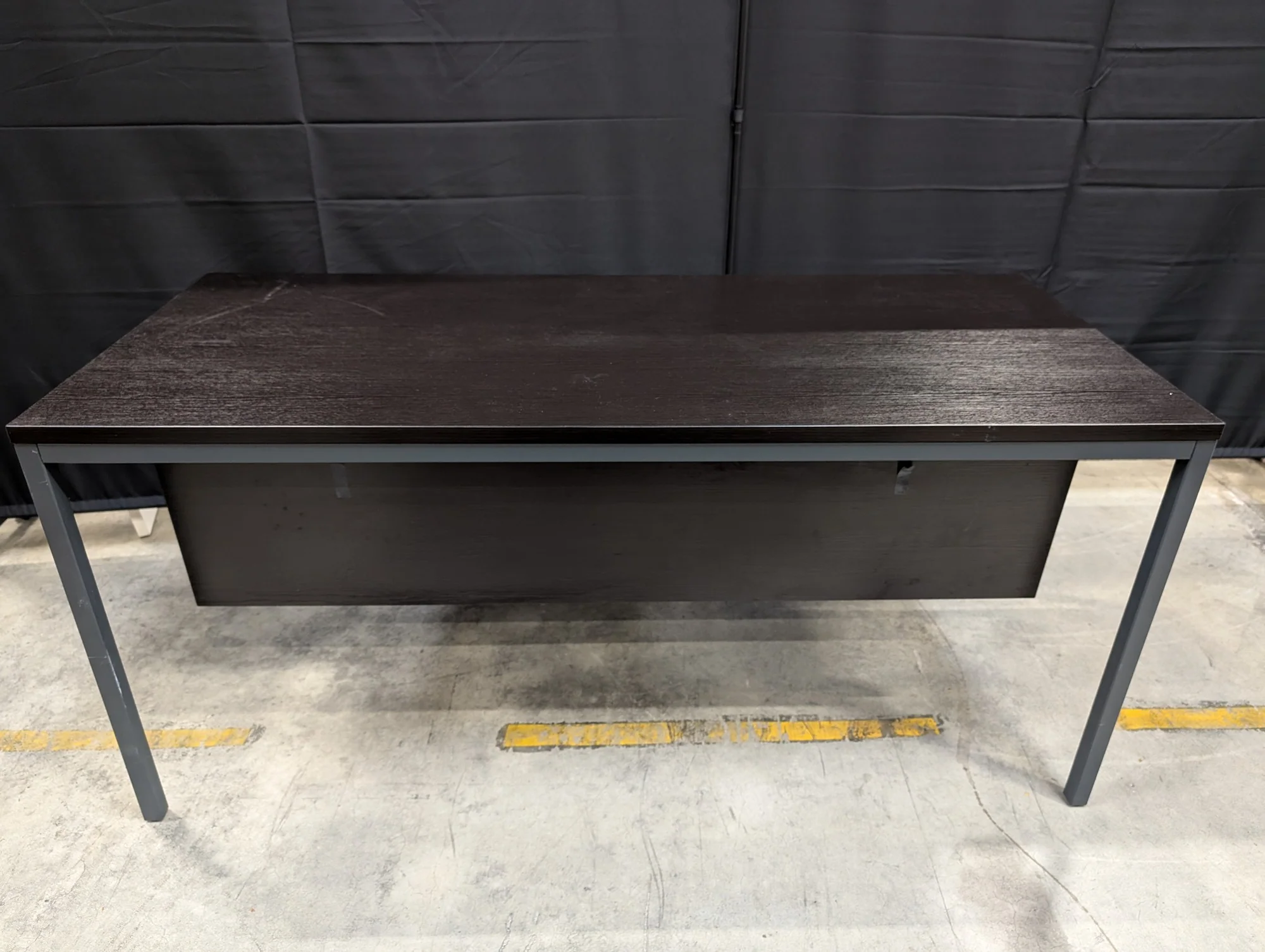 Modern Dark Wood Grain Office Desk with Grey Metal Frame