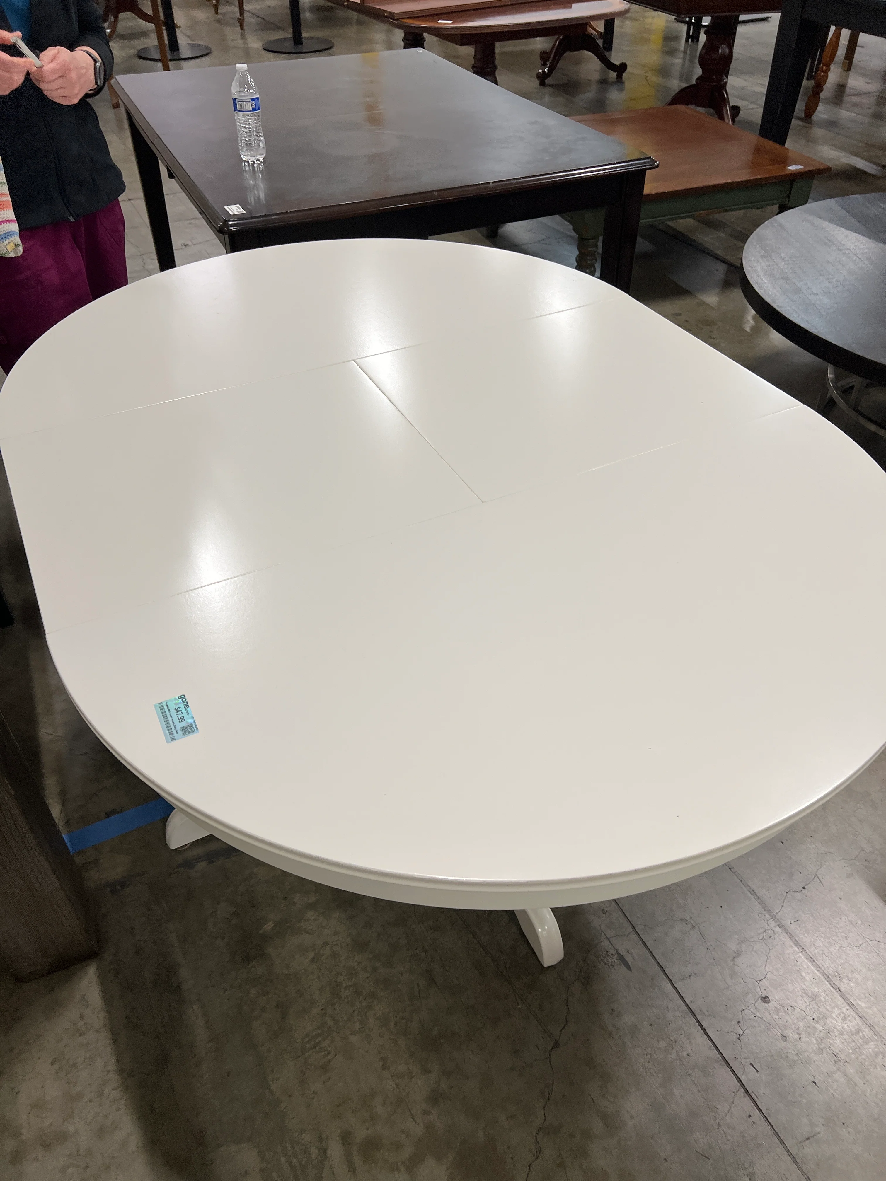 Versatile White Round Pedestal Dining Table with in-built leaf - Image 2
