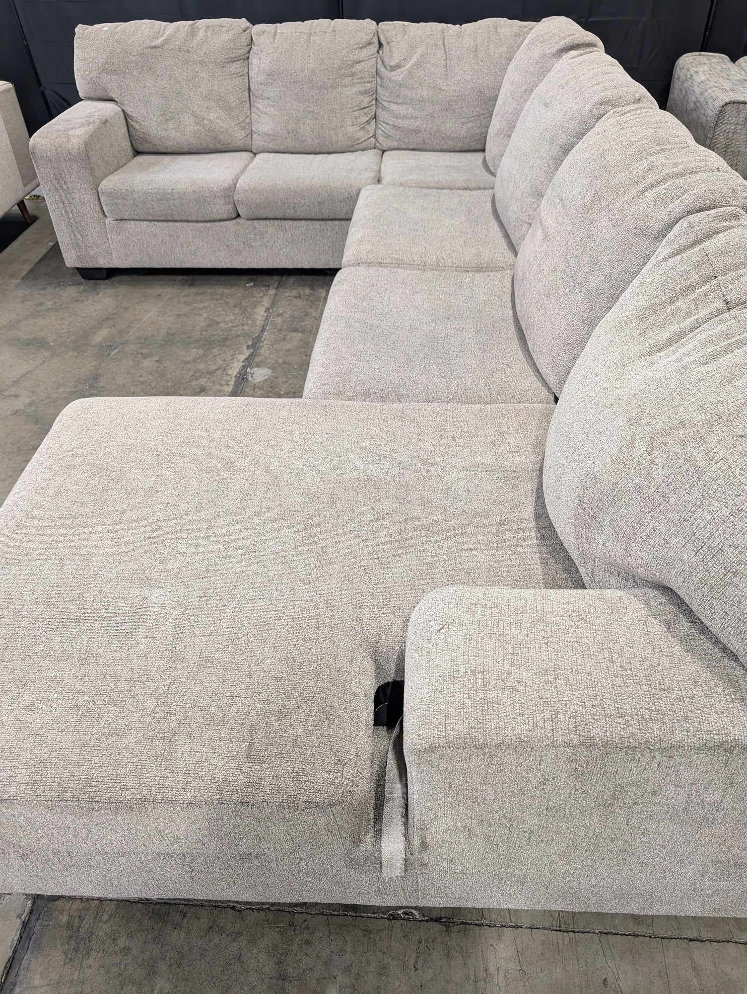 Neutral Fabric Sectional Sofa with Chaise Lounge - Image 2