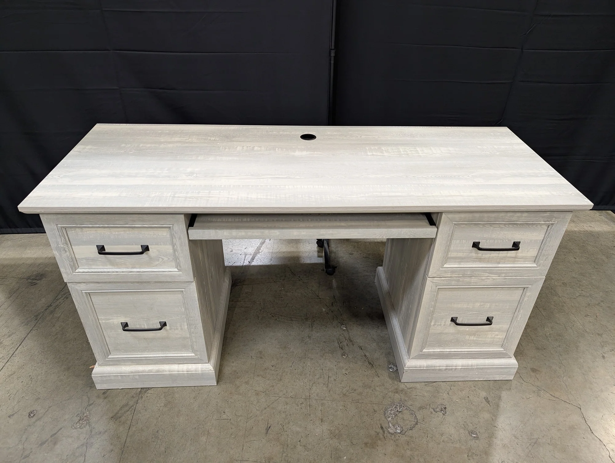 Light Gray Wood Grain Office Desk with Multiple Drawers - Image 2