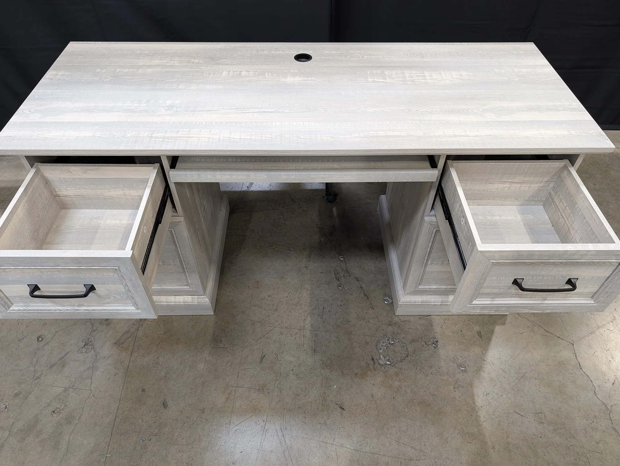 Light Gray Wood Grain Office Desk with Multiple Drawers - Image 3