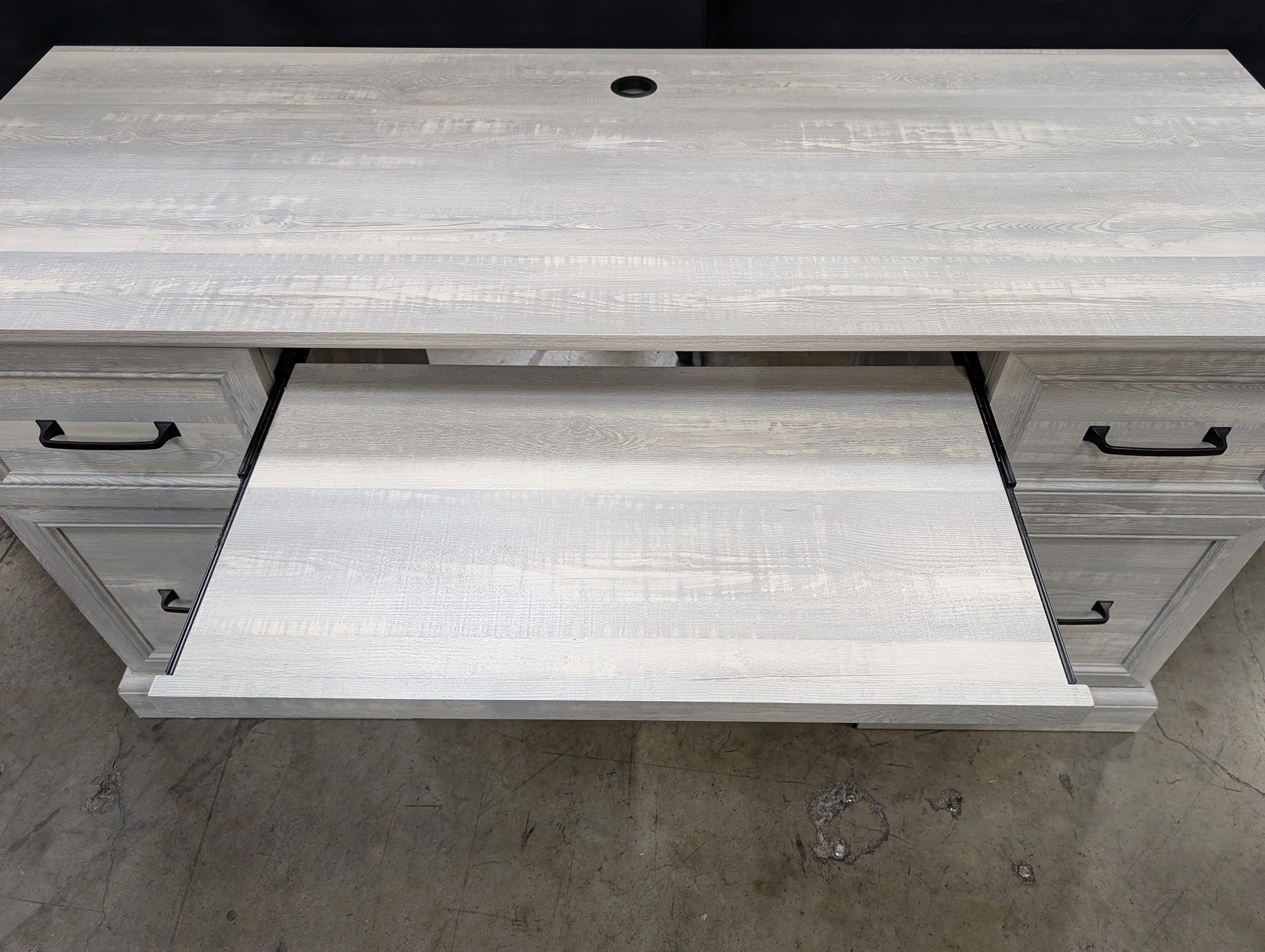 Light Gray Wood Grain Office Desk with Multiple Drawers - Image 4