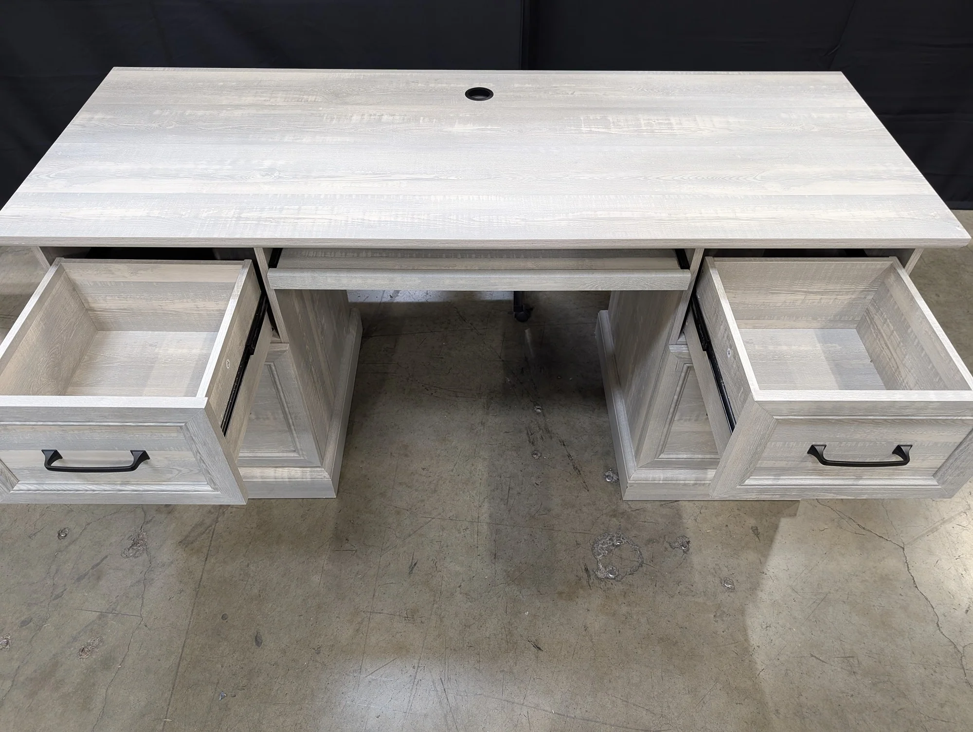 Light Gray Wood Grain Office Desk with Multiple Drawers - Image 5
