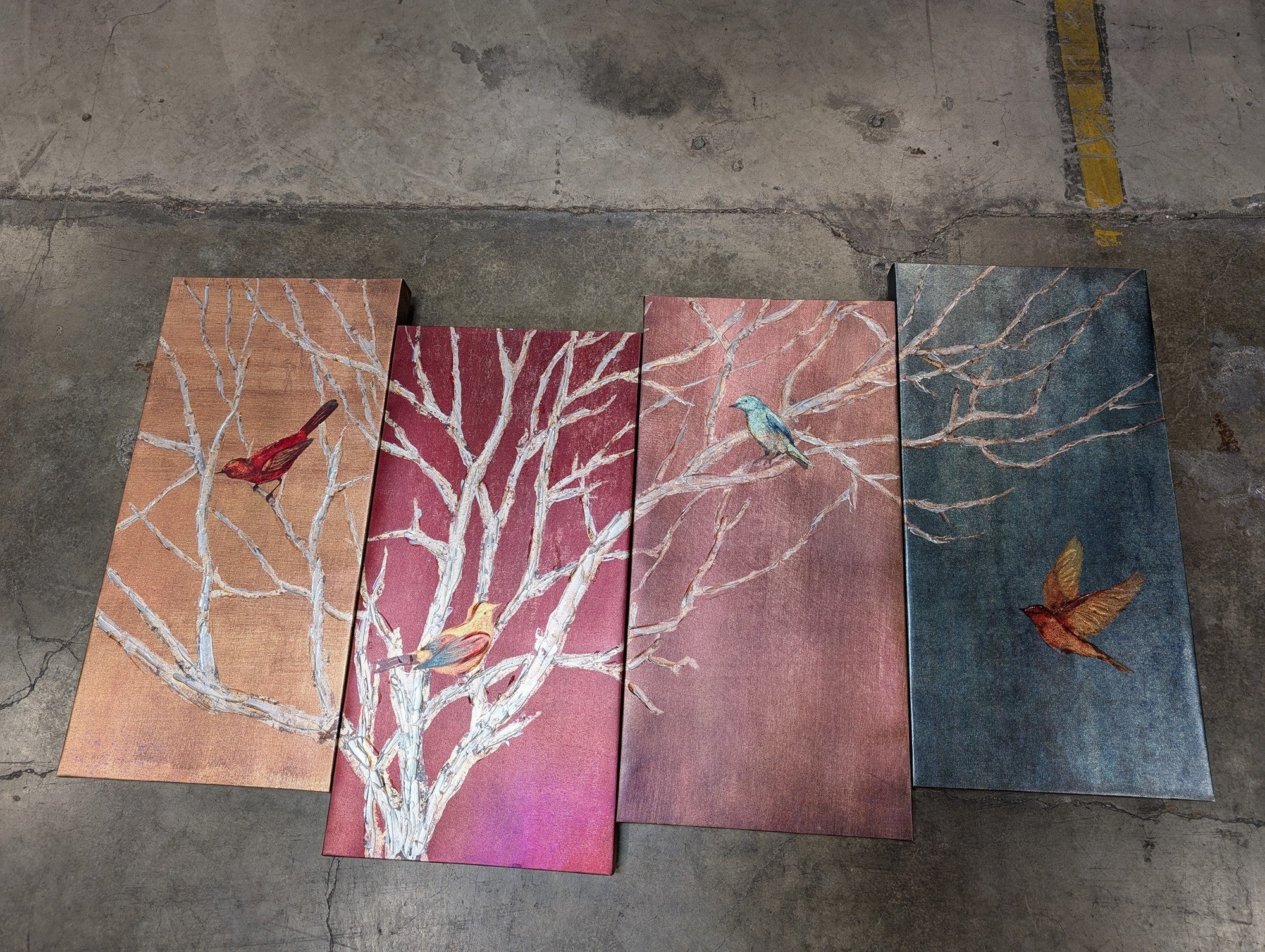 Textured Bird and Branch Canvas Art Pieces