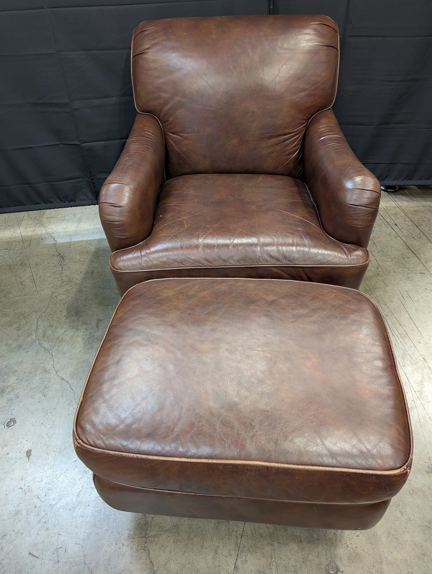 Classic Brown Real Leather Armchair and Ottoman Set - Image 4
