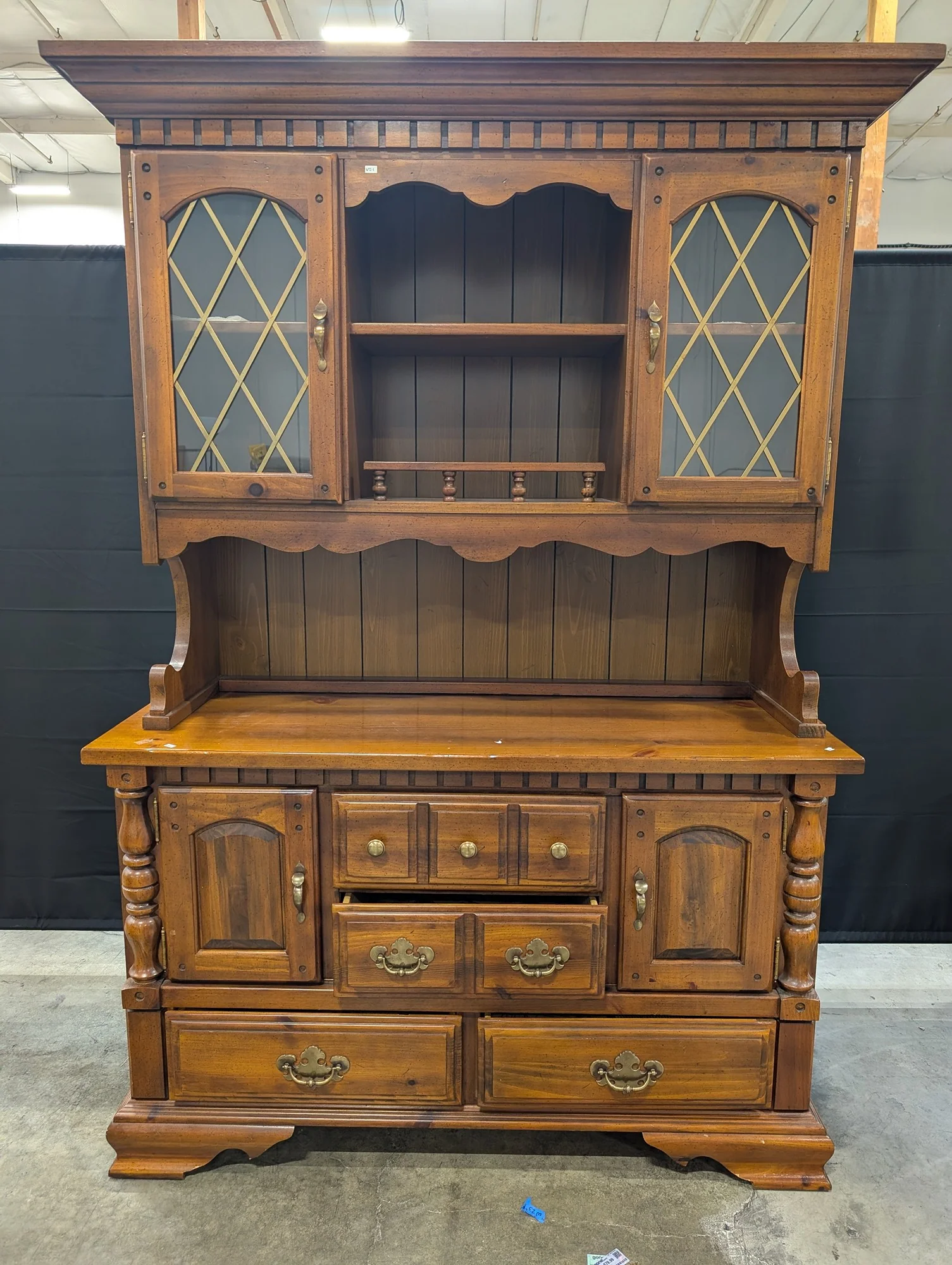 Traditional Wooden China Cabinet Hutch with Glass Lattice Doors - Image 2