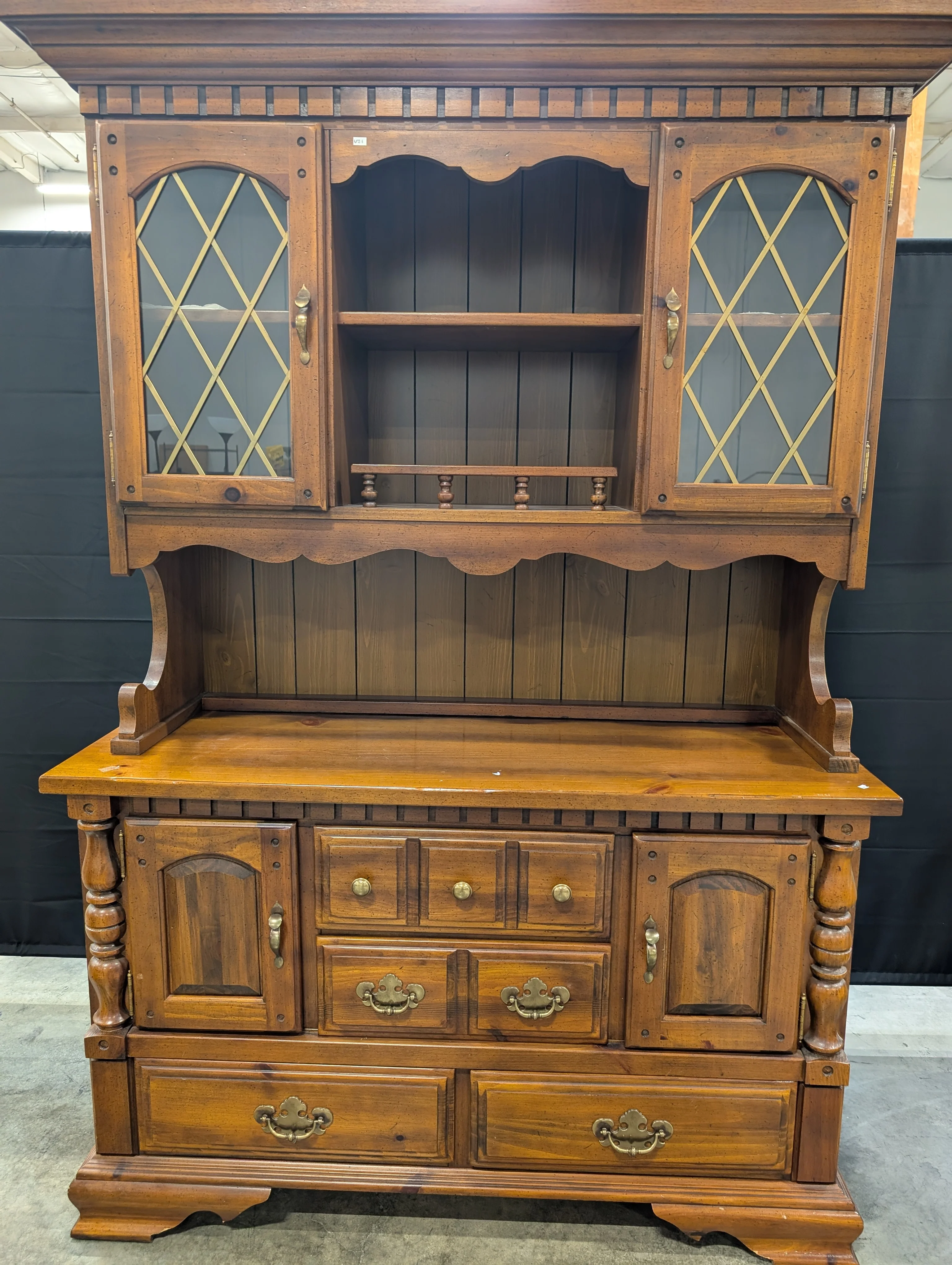 Traditional Wooden China Cabinet Hutch with Glass Lattice Doors - Image 6