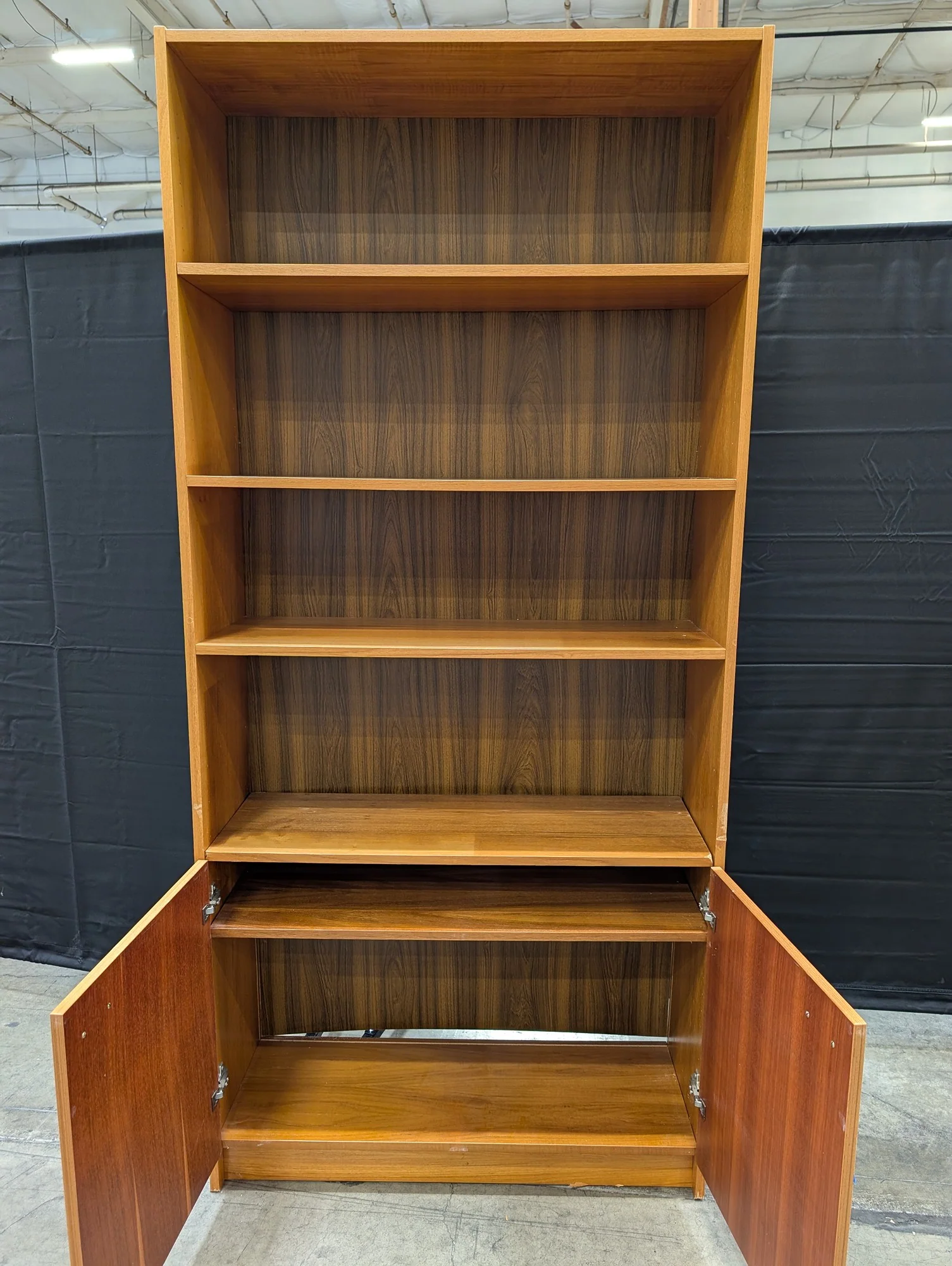 Mid-Century Style Wood Bookcase with Cabinet Storage - Image 4