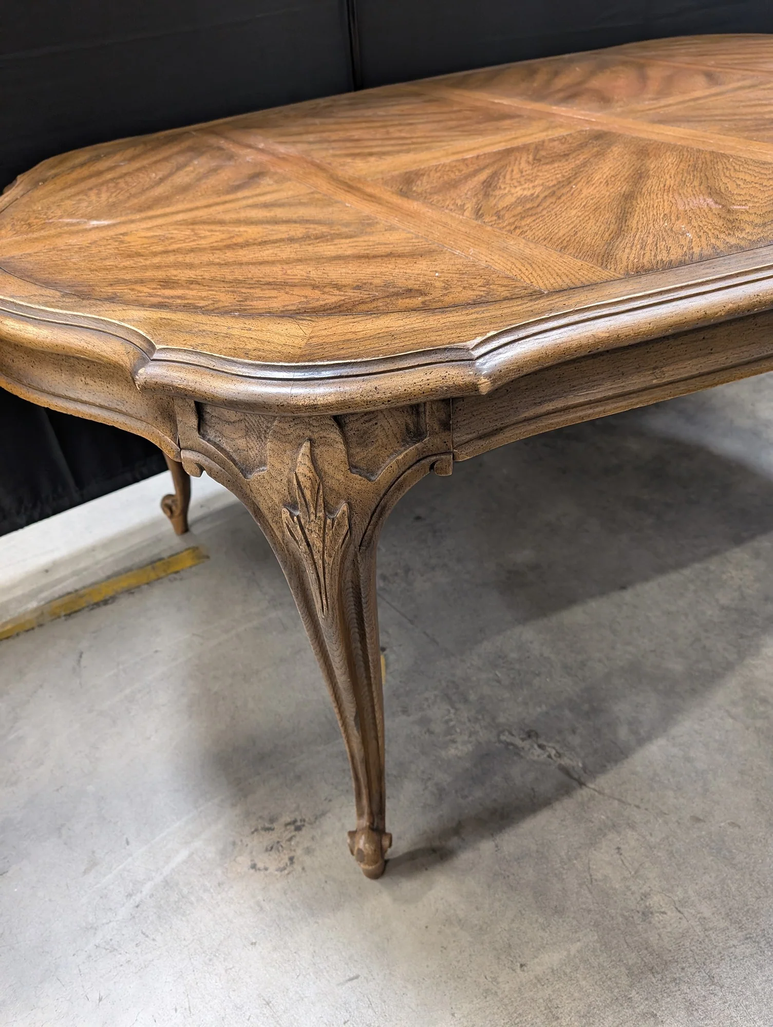 Ornate Oval Wood Dining Table with Inlaid Top - Image 2