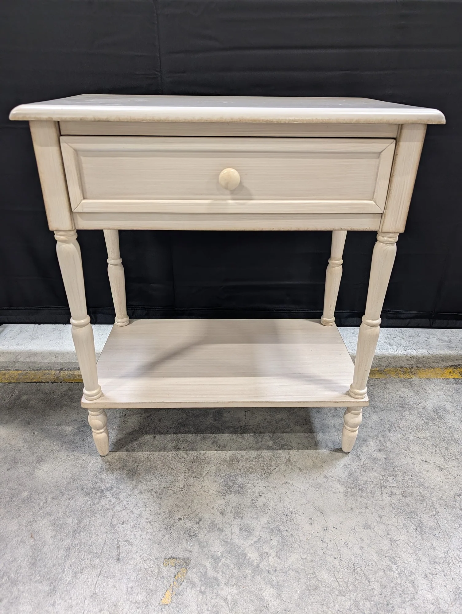 Distressed Cream Wood Side Table with Drawer and Shelf - Image 2