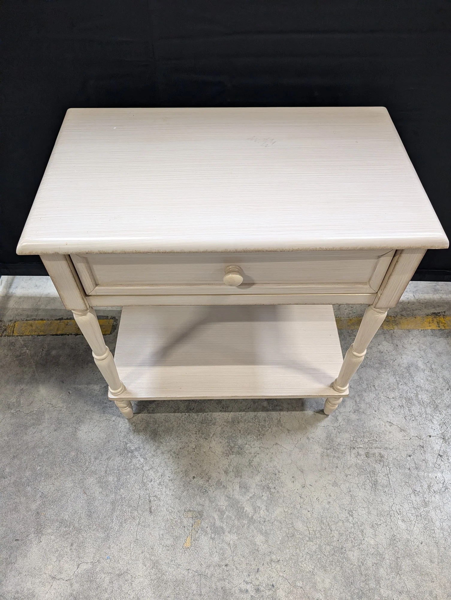 Distressed Cream Wood Side Table with Drawer and Shelf - Image 3