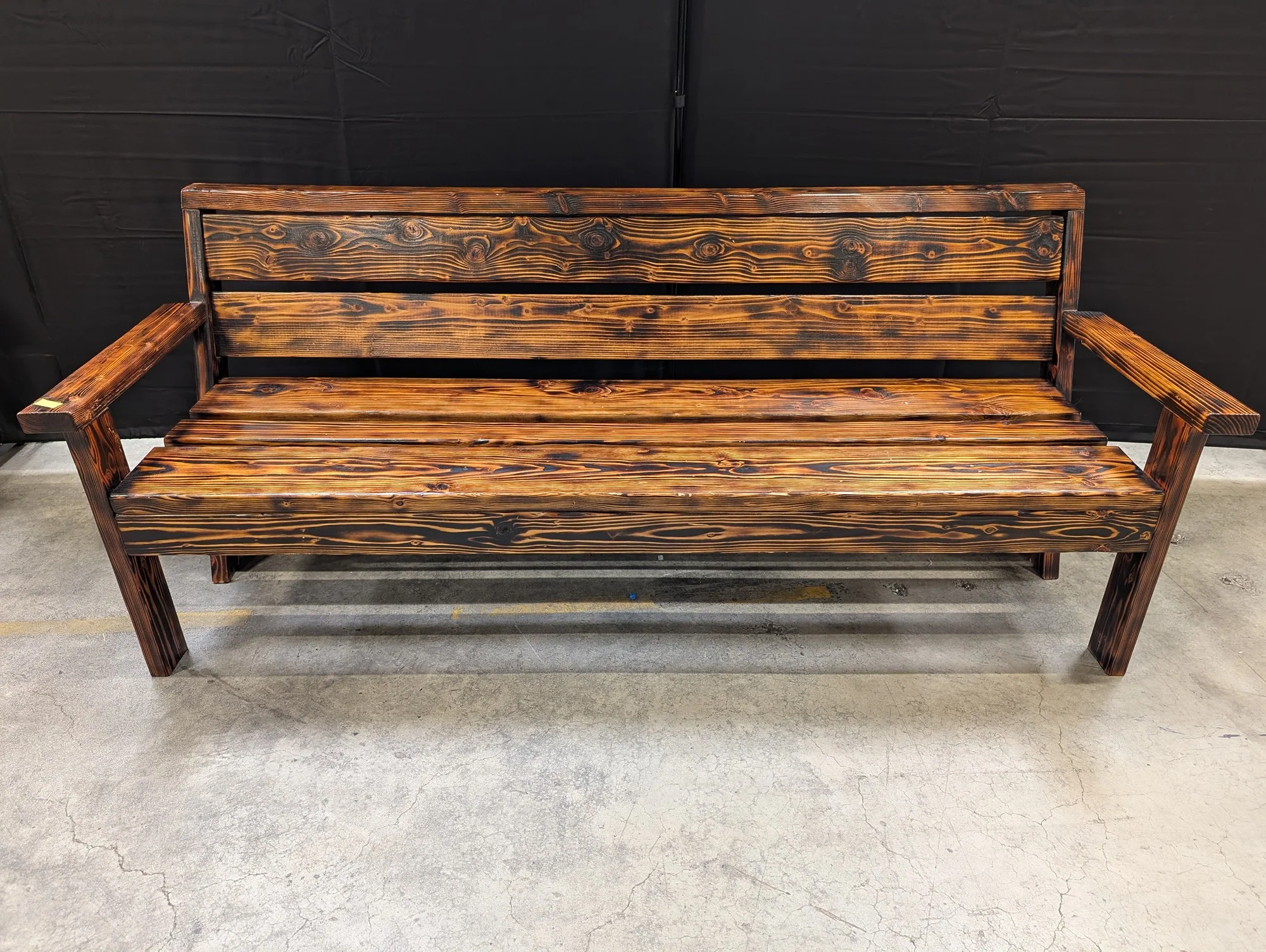Sturdy Hardwood Outdoor Slatted Bench with Armrests - Image 2