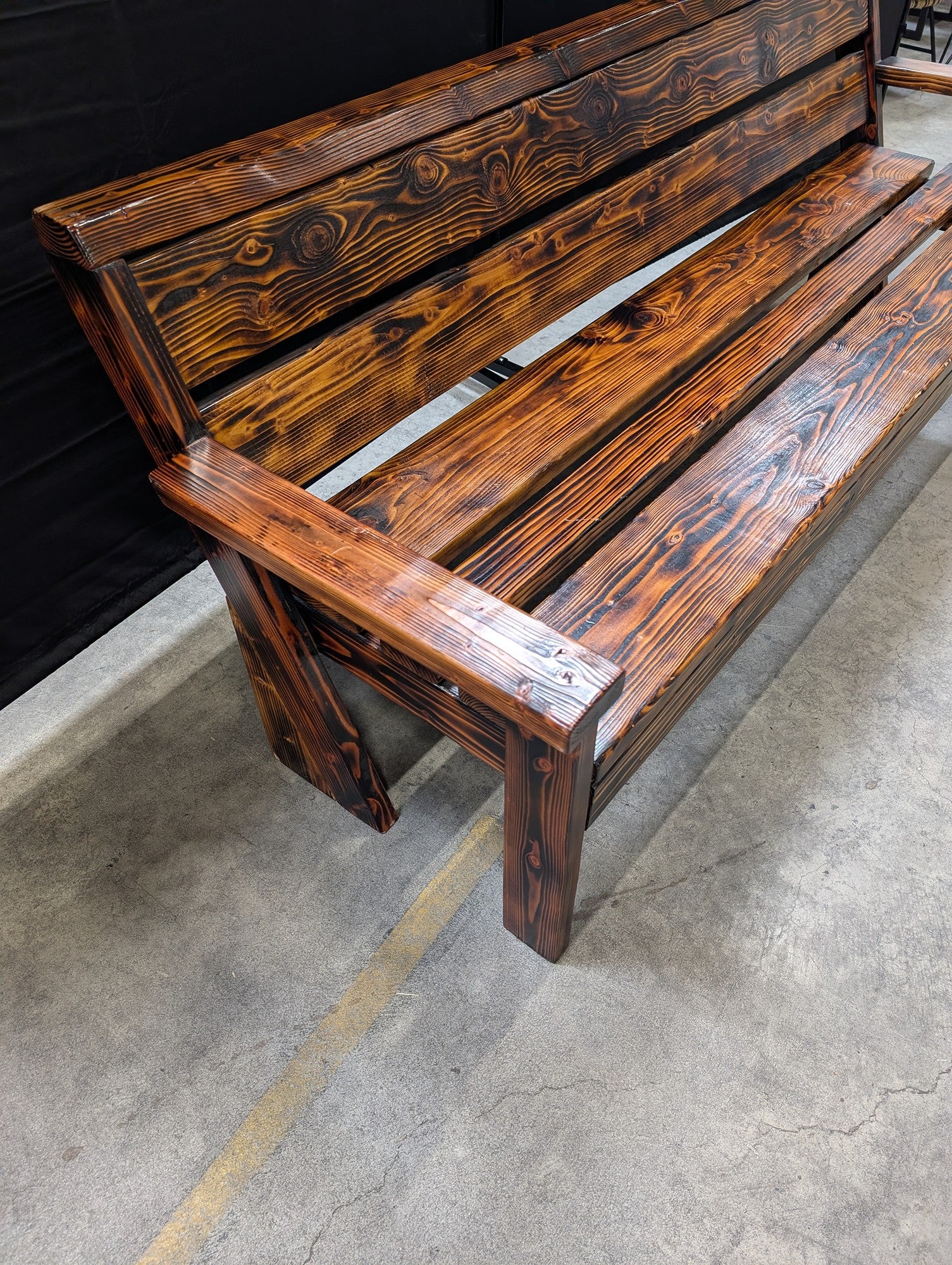 Sturdy Hardwood Outdoor Slatted Bench with Armrests - Image 4