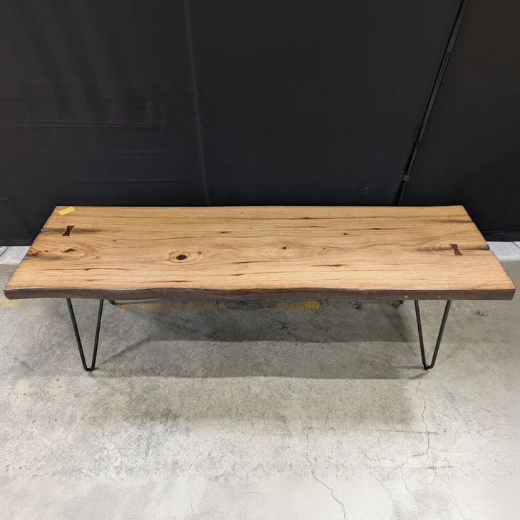 Live Edge Wood Slab Bench with Hairpin Legs
