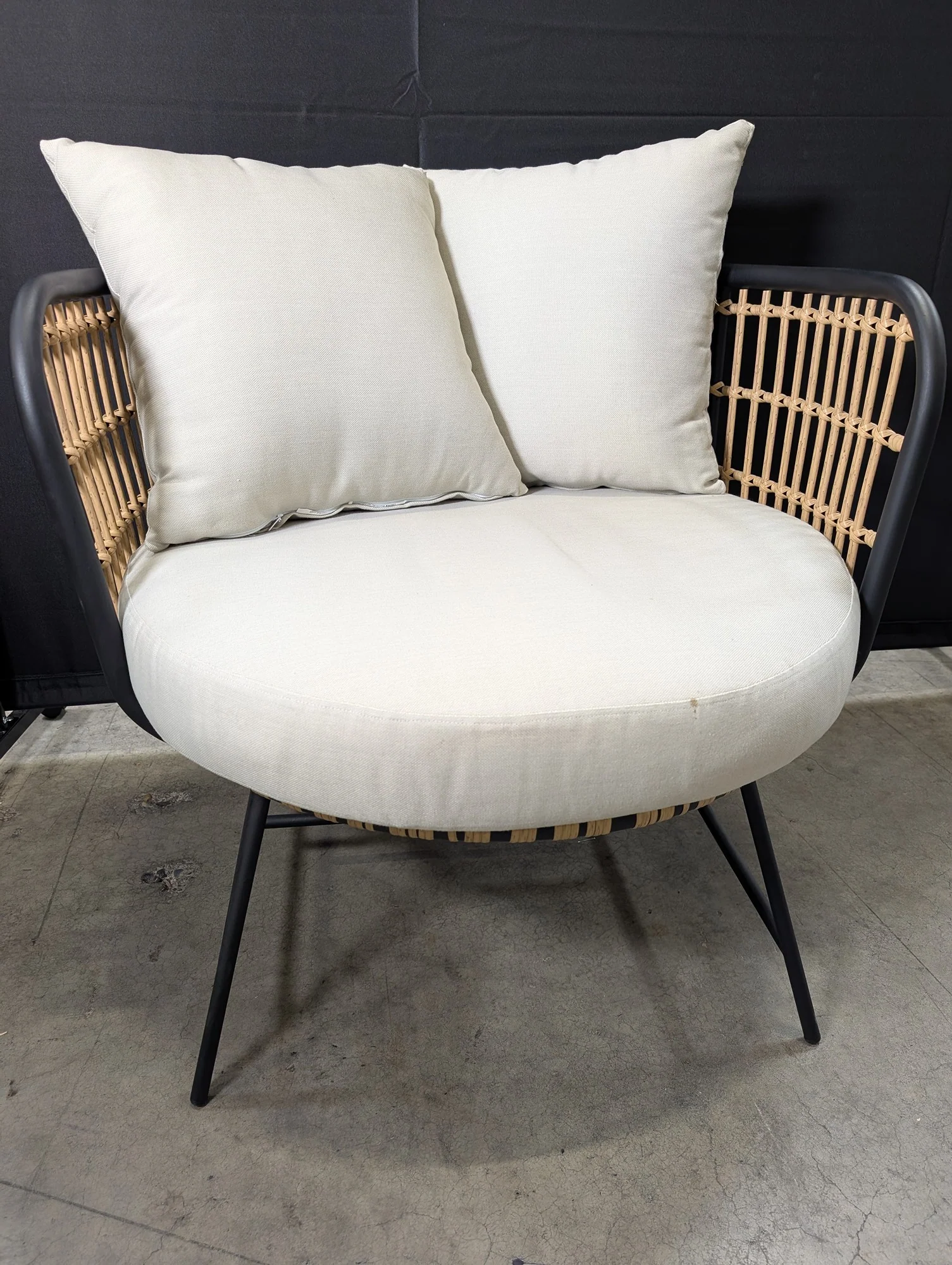 Modern Rattan Woven Lounge Chair with Cream Cushions - Image 2