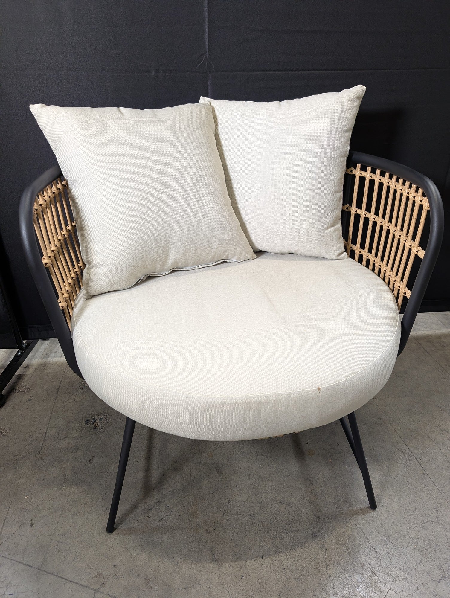 Modern Rattan Woven Lounge Chair with Cream Cushions - Image 3