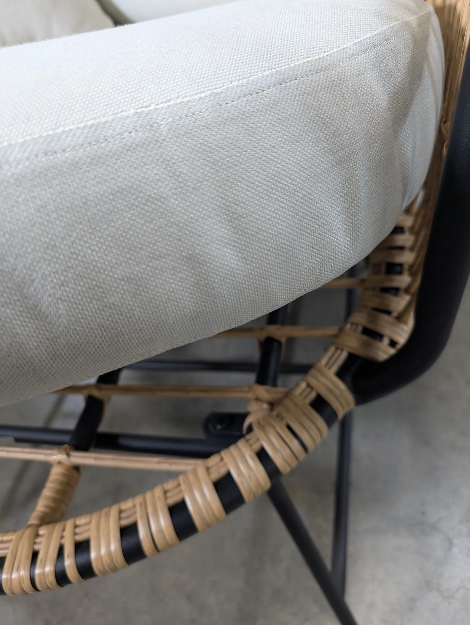 Modern Rattan Woven Lounge Chair with Cream Cushions - Image 4