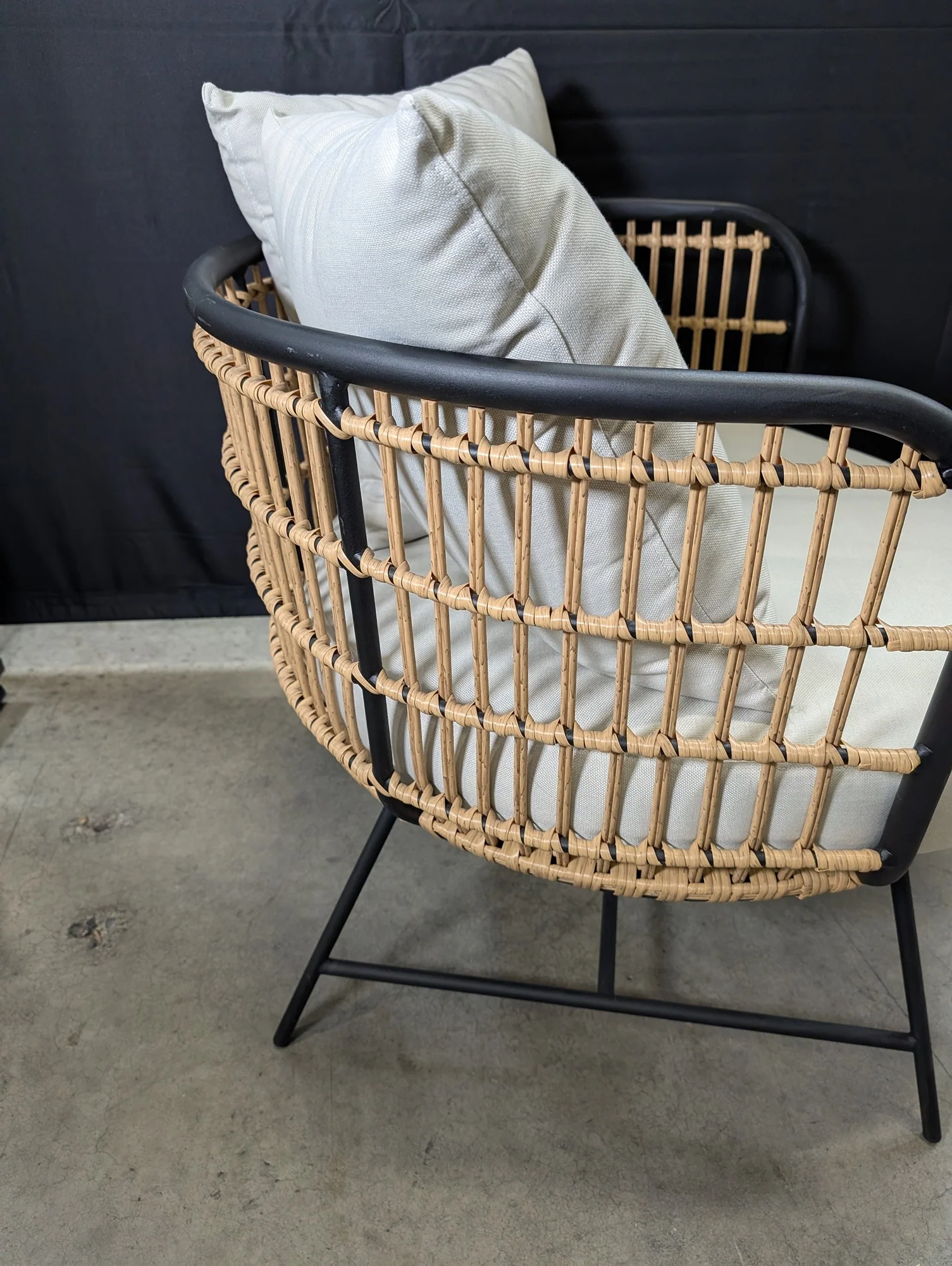Modern Rattan Woven Lounge Chair with Cream Cushions - Image 5