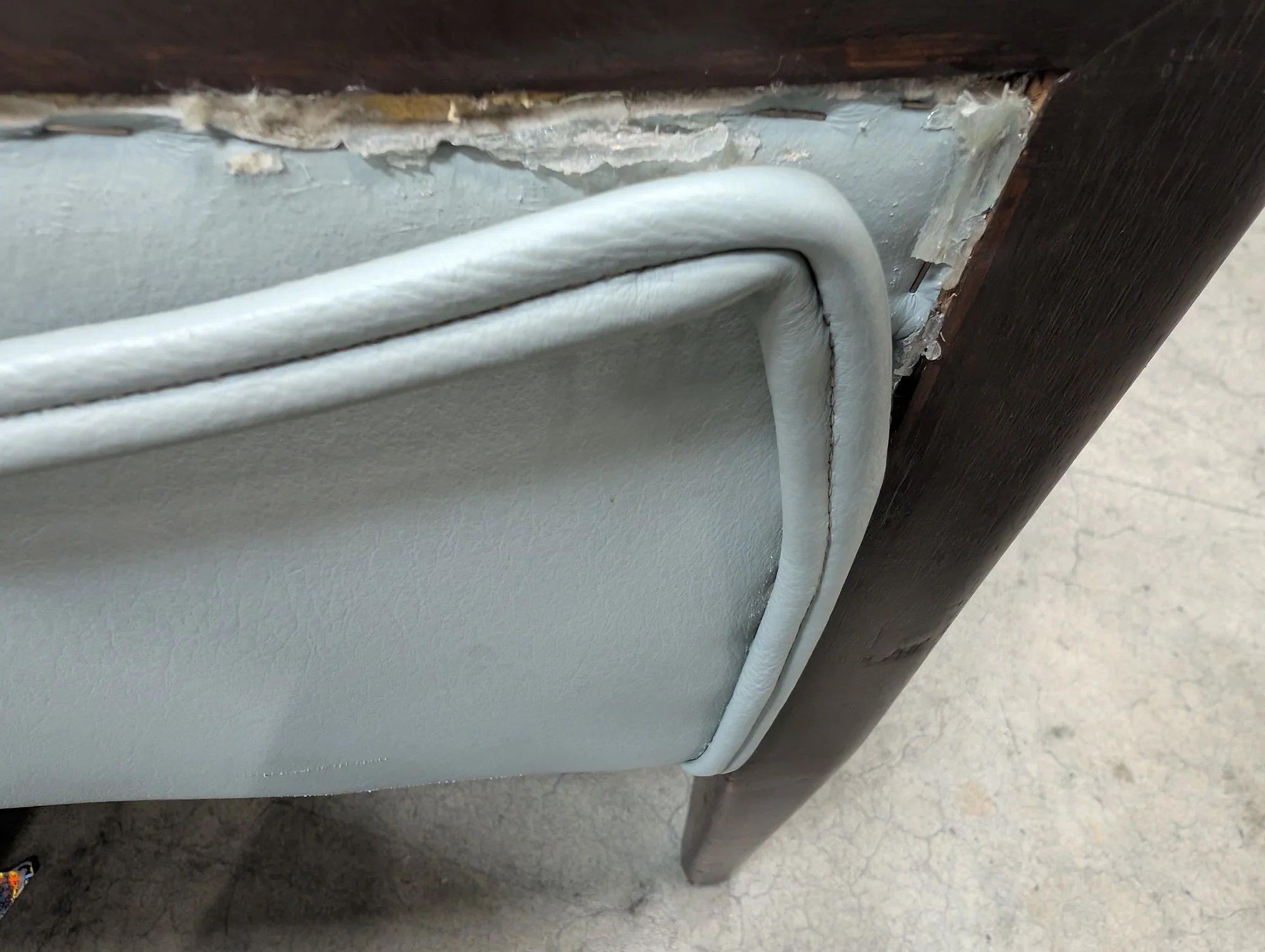 Mid-Century Inspired Wood Frame Accent Chair with Pale Blue Upholstery - Image 3