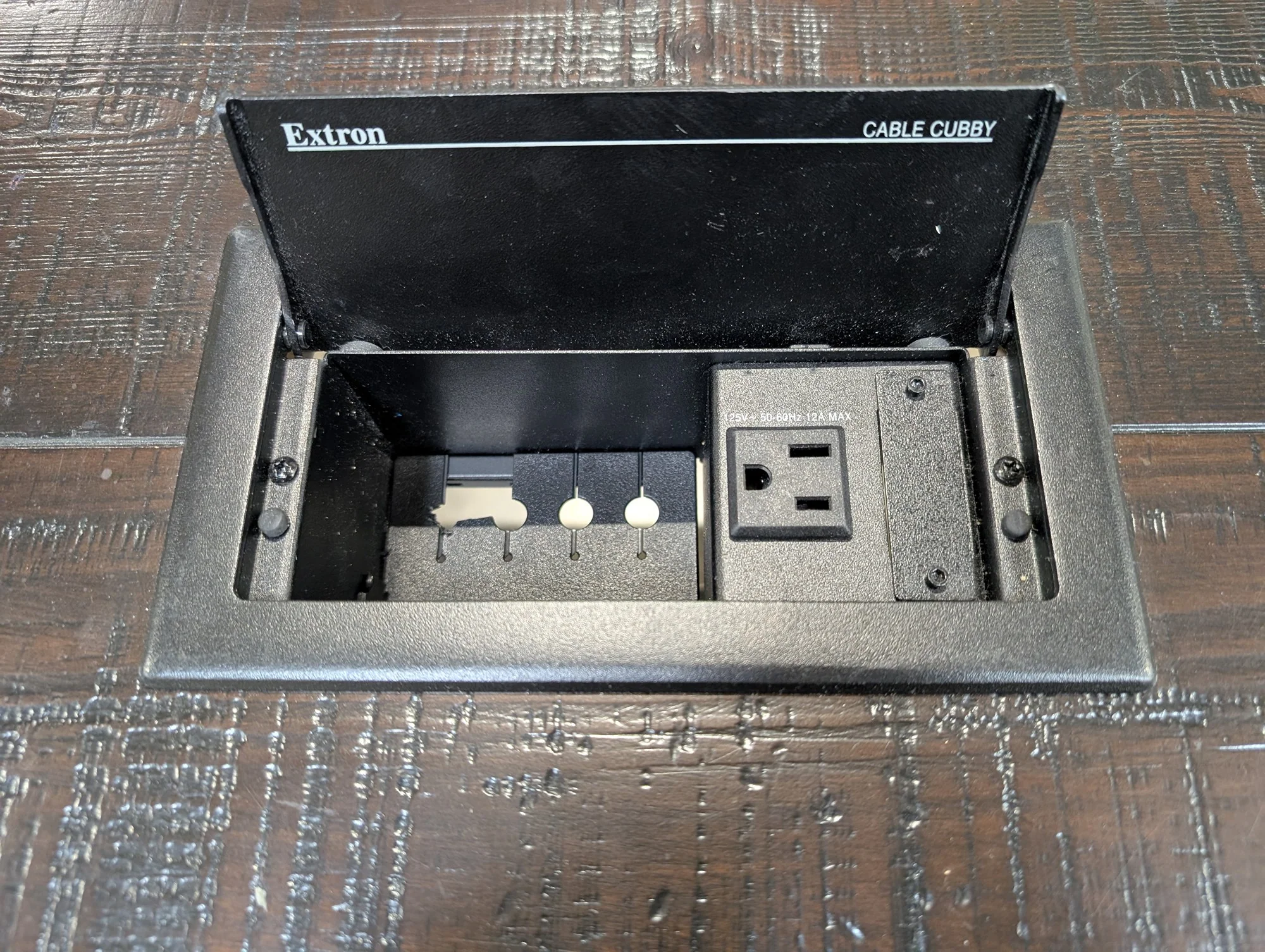 Large Industrial Dark Wood Conference Table with Extron Cable Cubby - Image 3